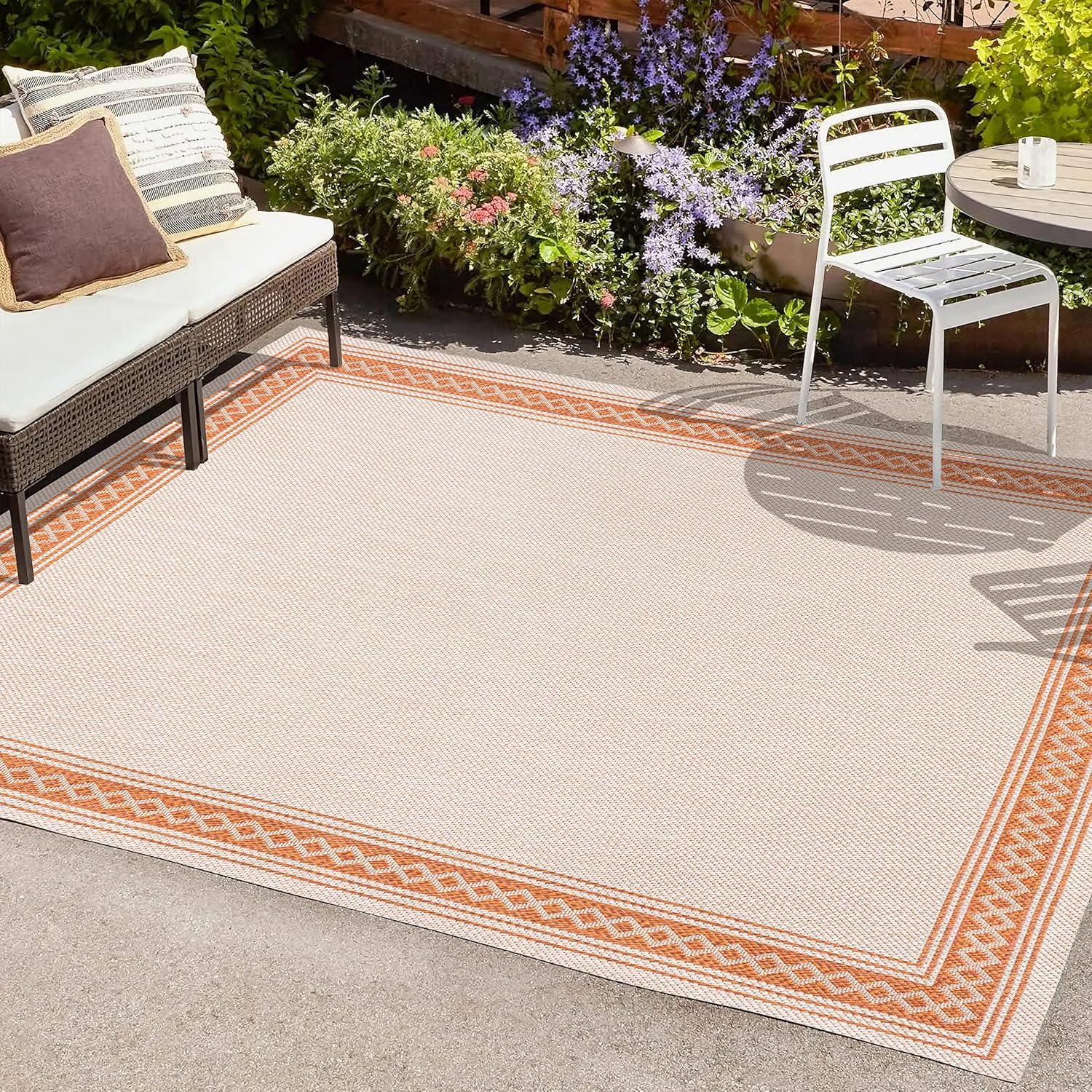 imageJONATHAN Y Diamond Border Indoor Outdoor Runner Rug 2X8 CreamOrange Lucia Classic for Backyard Patio Porch EasyCleaning High Traffic PetFriendly NonShedding SMB207F28CreamOrange