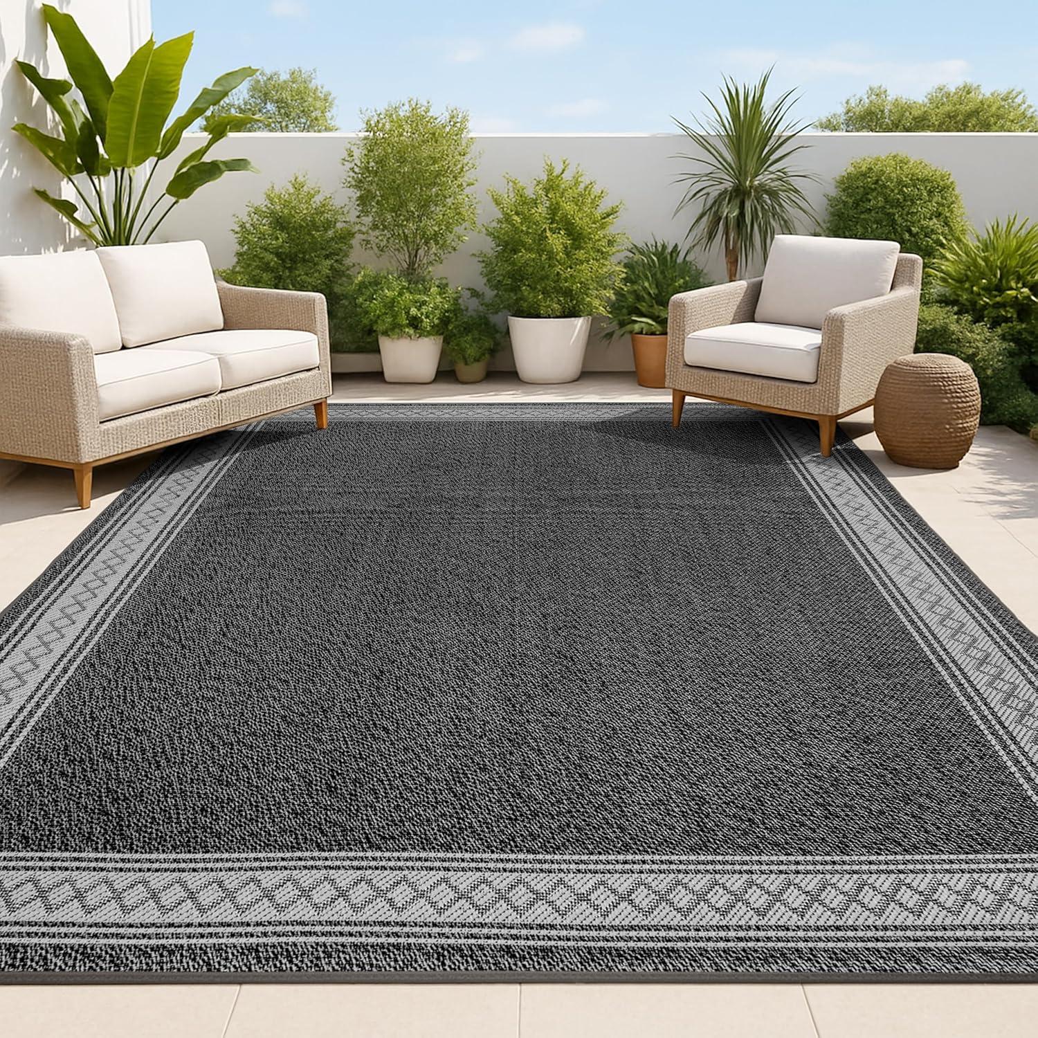 imageJONATHAN Y Diamond Border Indoor Outdoor Runner Rug 2X8 CreamOrange Lucia Classic for Backyard Patio Porch EasyCleaning High Traffic PetFriendly NonShedding SMB207F28BlackGray