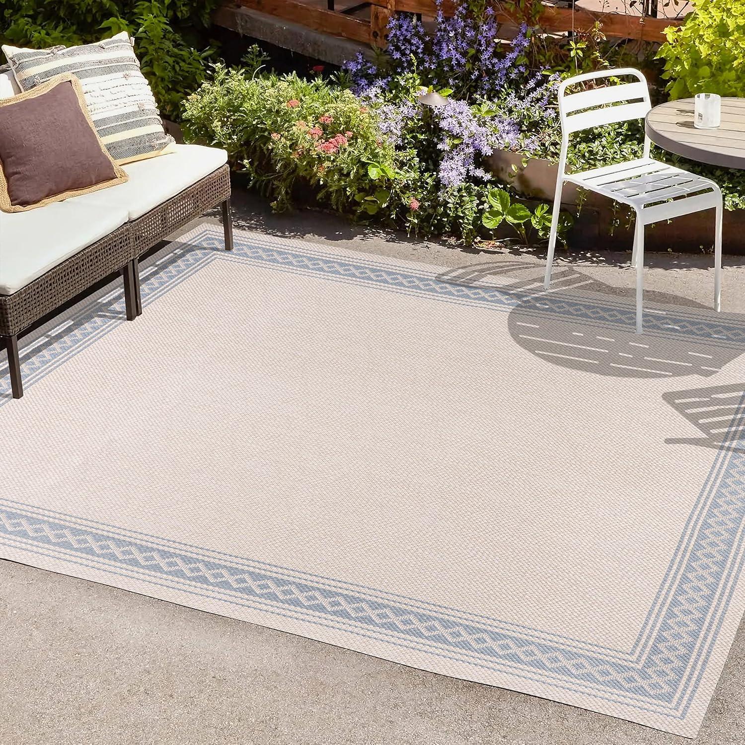 imageJONATHAN Y Diamond Border Indoor Outdoor Runner Rug 2X8 CreamOrange Lucia Classic for Backyard Patio Porch EasyCleaning High Traffic PetFriendly NonShedding SMB207F28CreamBlue