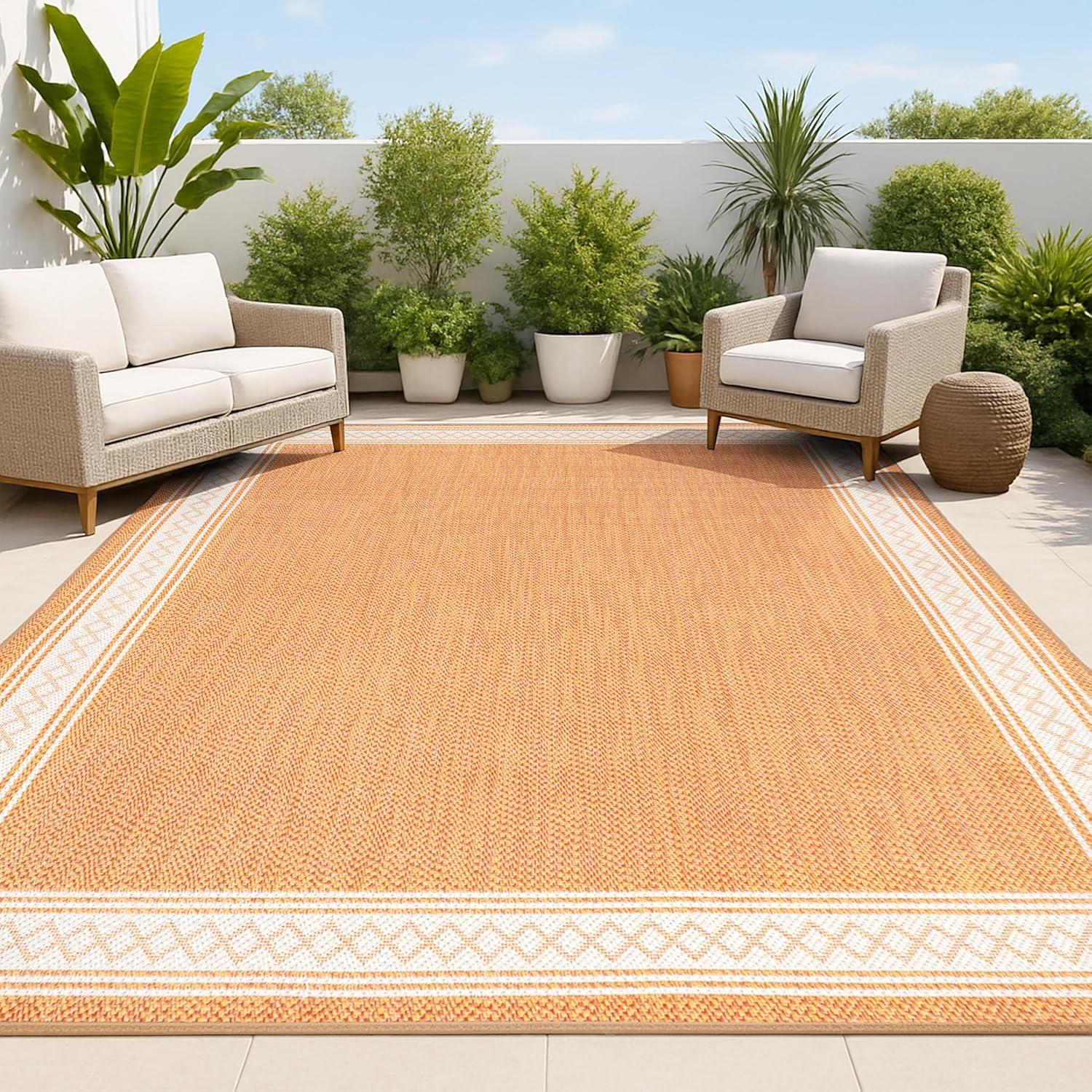 imageJONATHAN Y Diamond Border Indoor Outdoor Runner Rug 2X8 CreamOrange Lucia Classic for Backyard Patio Porch EasyCleaning High Traffic PetFriendly NonShedding SMB207F28OrangeCream