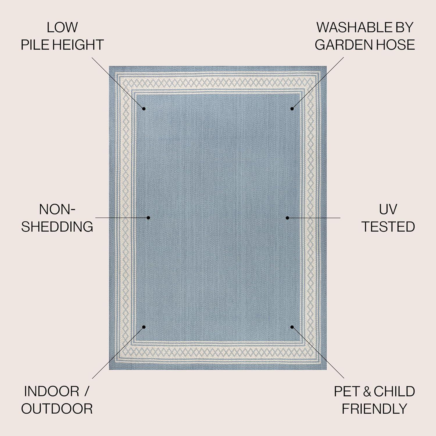 imageJONATHAN Y Diamond Border Indoor Outdoor Runner Rug 2X8 CreamOrange Lucia Classic for Backyard Patio Porch EasyCleaning High Traffic PetFriendly NonShedding SMB207F28BlueCream