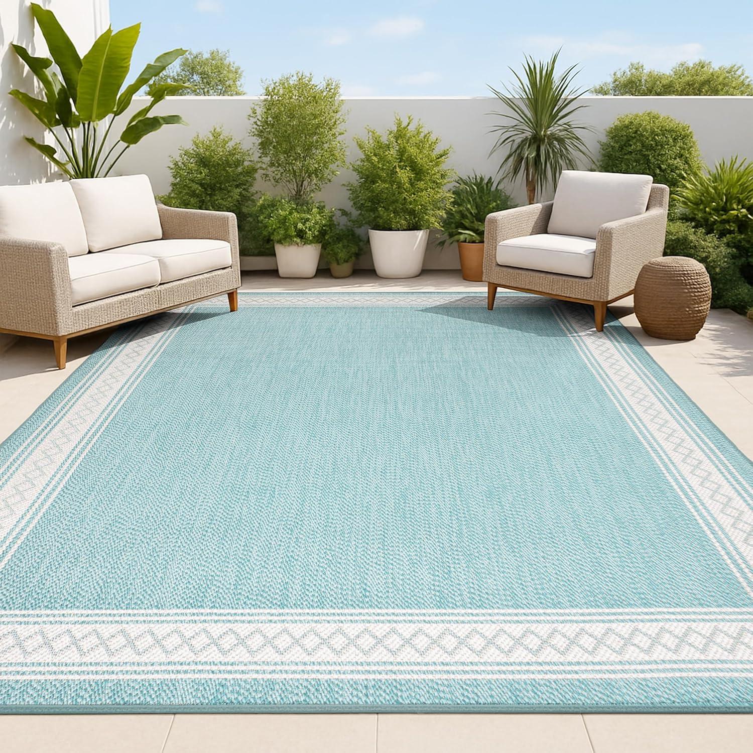 imageJONATHAN Y Diamond Border Indoor Outdoor Runner Rug 2X8 CreamOrange Lucia Classic for Backyard Patio Porch EasyCleaning High Traffic PetFriendly NonShedding SMB207F28AquaLight Gray