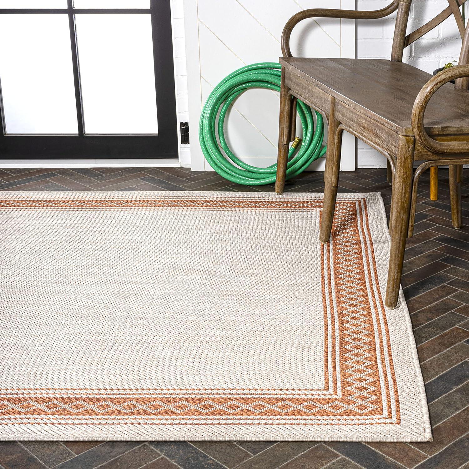 imageJONATHAN Y Diamond Border Indoor Outdoor Runner Rug 2X8 CreamOrange Lucia Classic for Backyard Patio Porch EasyCleaning High Traffic PetFriendly NonShedding SMB207F28CreamOrange