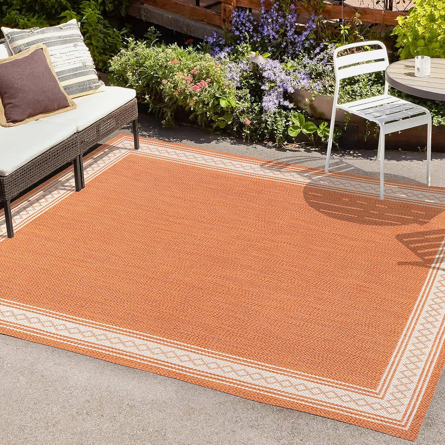imageJONATHAN Y Diamond Border Indoor Outdoor Runner Rug 2X8 CreamOrange Lucia Classic for Backyard Patio Porch EasyCleaning High Traffic PetFriendly NonShedding SMB207F28OrangeCream