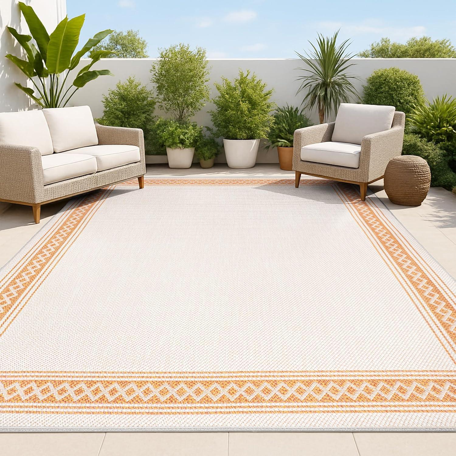 imageJONATHAN Y Diamond Border Indoor Outdoor Runner Rug 2X8 CreamOrange Lucia Classic for Backyard Patio Porch EasyCleaning High Traffic PetFriendly NonShedding SMB207F28CreamOrange