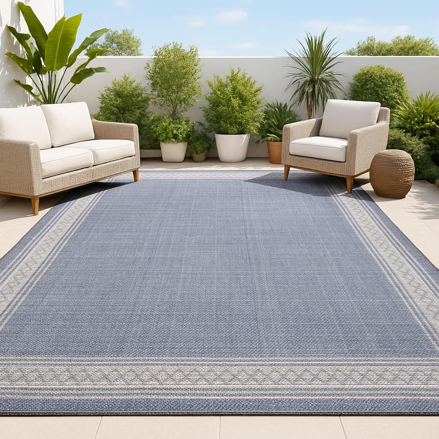 imageJONATHAN Y Diamond Border Indoor Outdoor Runner Rug 2X8 CreamOrange Lucia Classic for Backyard Patio Porch EasyCleaning High Traffic PetFriendly NonShedding SMB207F28BlueCream