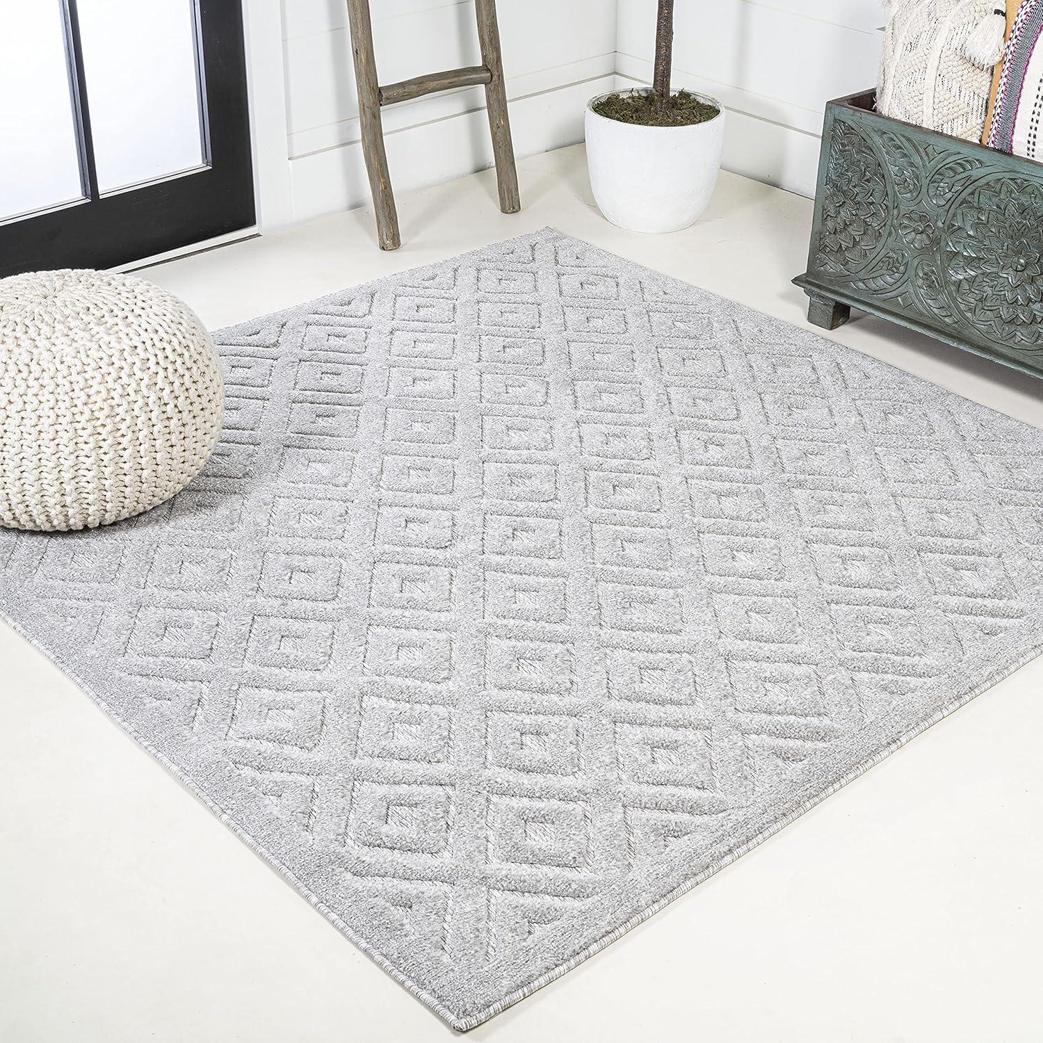 imageJONATHAN Y Diamond Trellis Indoor Outdoor Round Area Rug 5 Ft Dark Gray Portmany Neutral for Backyard Patio Porch EasyCleaning High Traffic PetFriendly NonShedding IBZ104A5RLight Gray