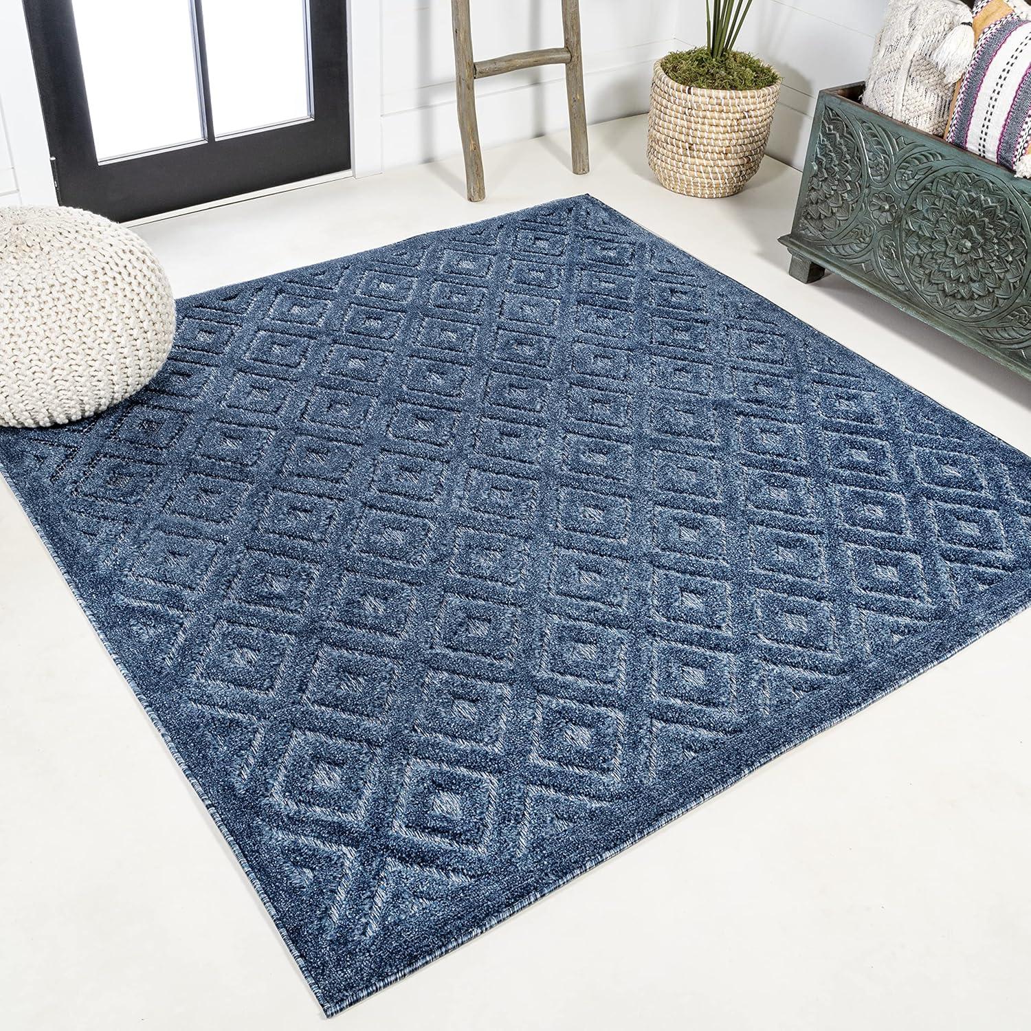 imageJONATHAN Y Diamond Trellis Indoor Outdoor Round Area Rug 5 Ft Dark Gray Portmany Neutral for Backyard Patio Porch EasyCleaning High Traffic PetFriendly NonShedding IBZ104A5RNavy
