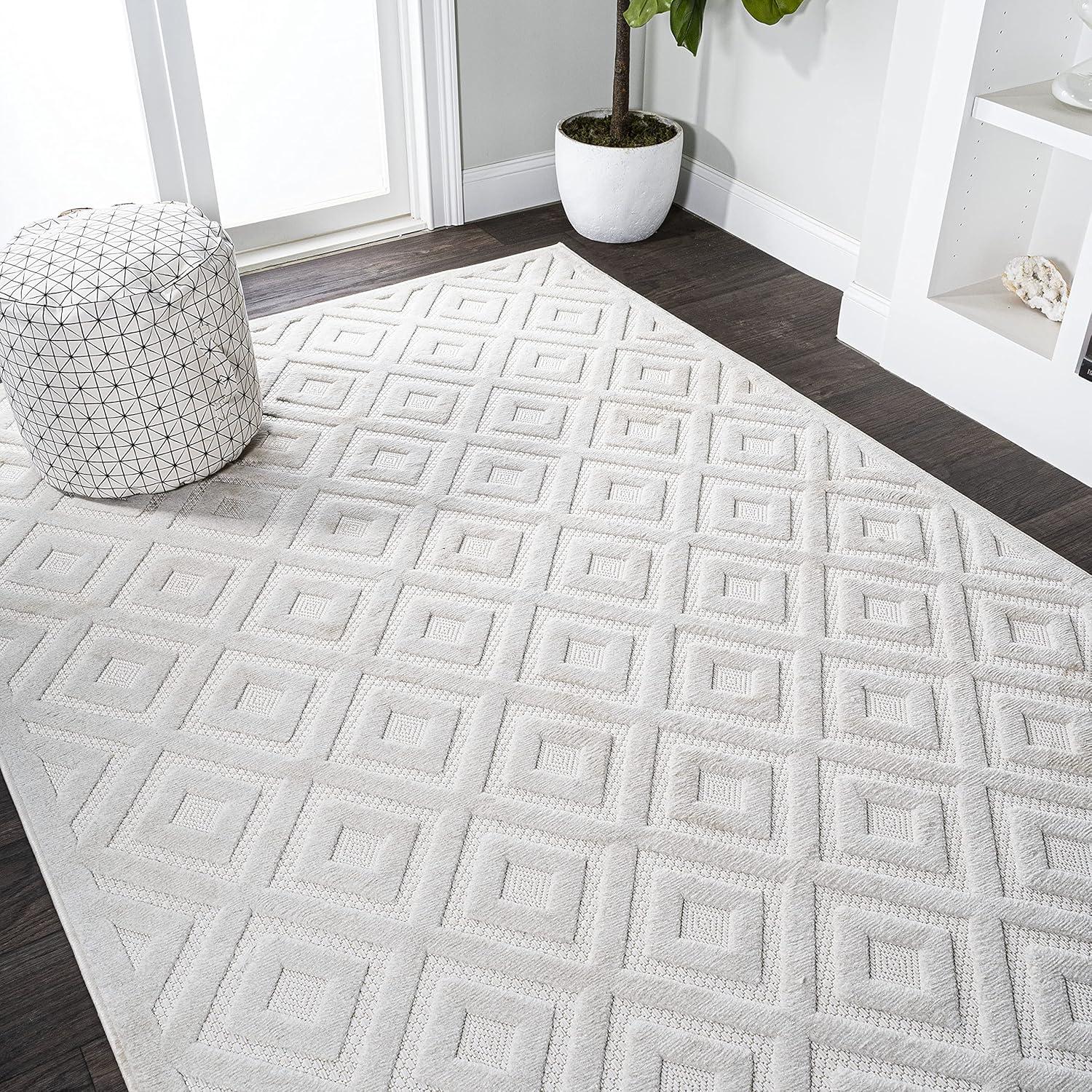 imageJONATHAN Y Diamond Trellis Indoor Outdoor Round Area Rug 5 Ft Dark Gray Portmany Neutral for Backyard Patio Porch EasyCleaning High Traffic PetFriendly NonShedding IBZ104A5RIvory