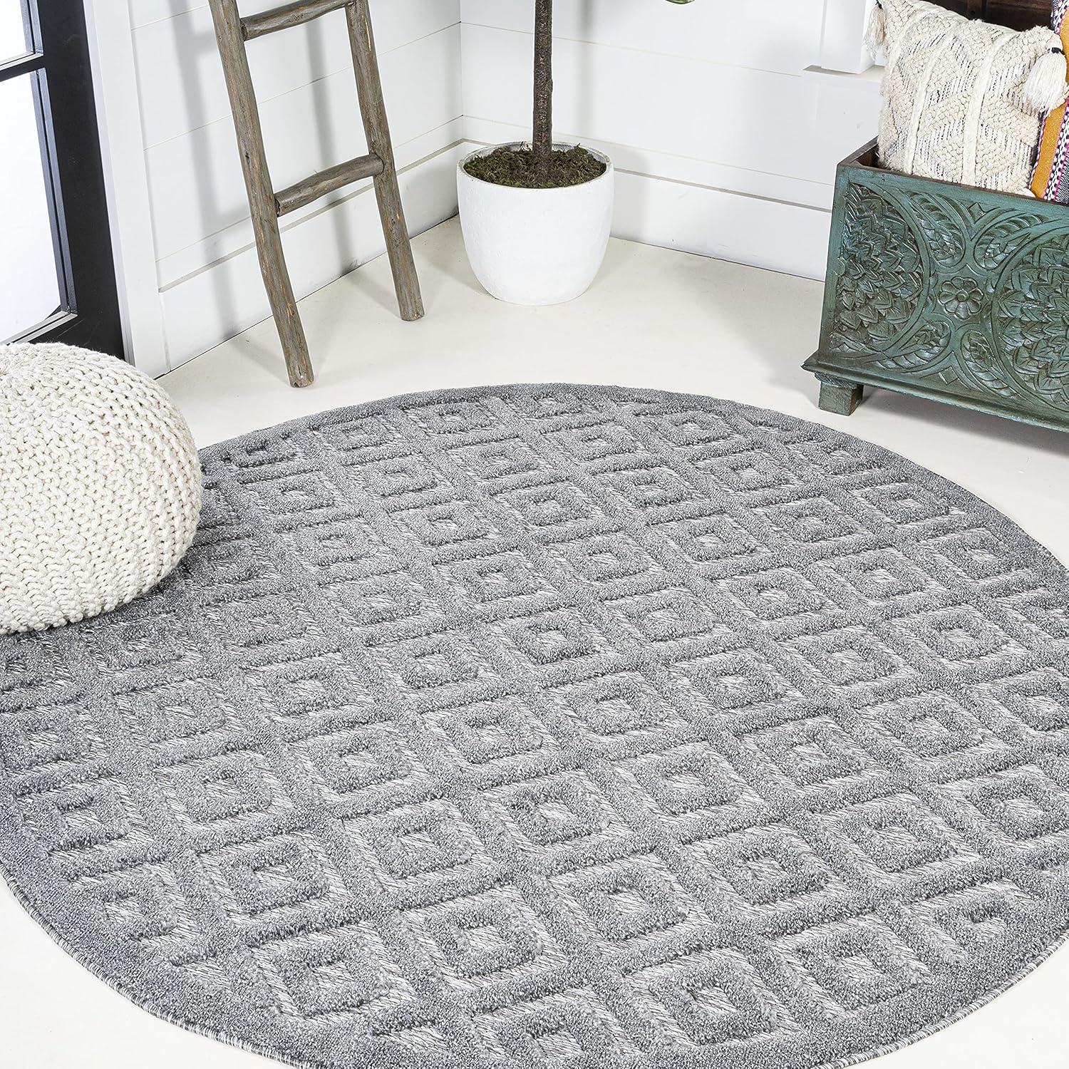 imageJONATHAN Y Diamond Trellis Indoor Outdoor Round Area Rug 5 Ft Dark Gray Portmany Neutral for Backyard Patio Porch EasyCleaning High Traffic PetFriendly NonShedding IBZ104A5RDark Gray