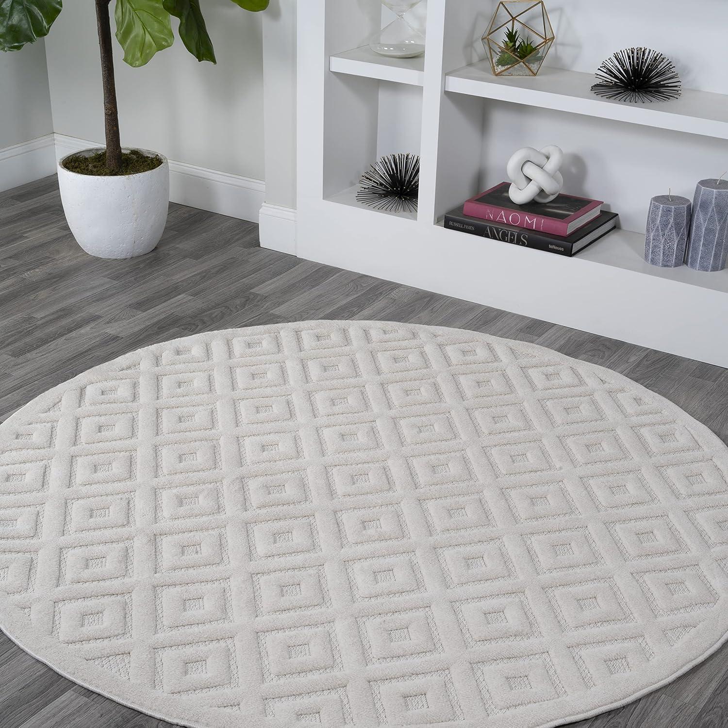 imageJONATHAN Y Diamond Trellis Indoor Outdoor Round Area Rug 5 Ft Dark Gray Portmany Neutral for Backyard Patio Porch EasyCleaning High Traffic PetFriendly NonShedding IBZ104A5RIvory
