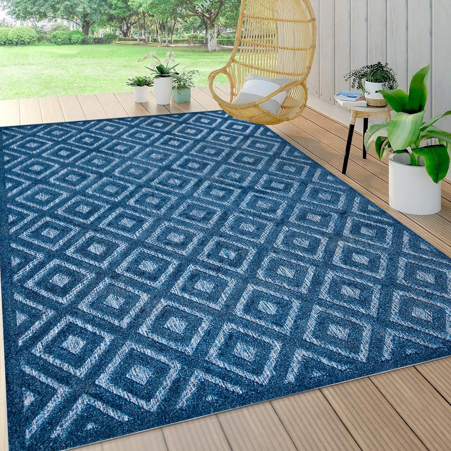 imageJONATHAN Y Diamond Trellis Indoor Outdoor Round Area Rug 5 Ft Dark Gray Portmany Neutral for Backyard Patio Porch EasyCleaning High Traffic PetFriendly NonShedding IBZ104A5RNavy