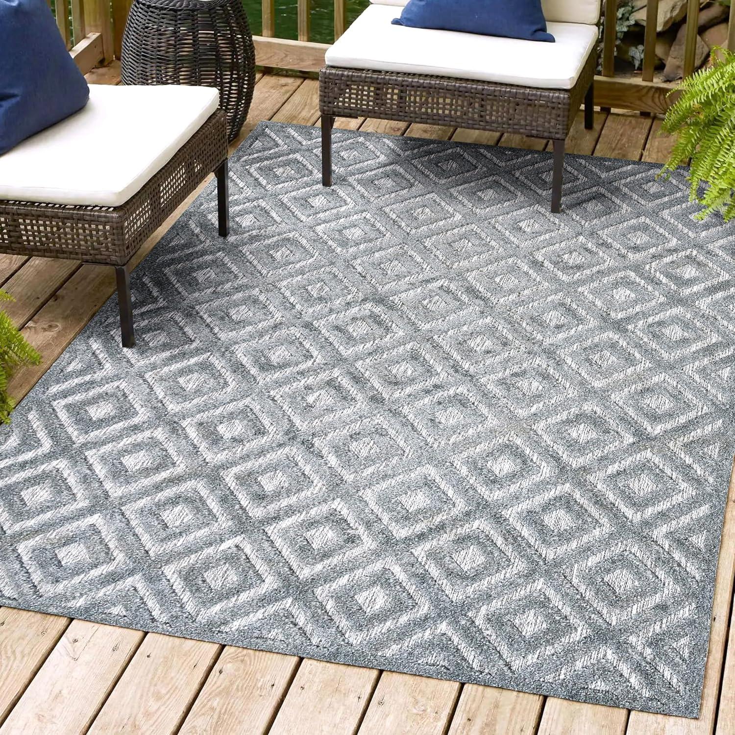 imageJONATHAN Y Diamond Trellis Indoor Outdoor Round Area Rug 5 Ft Dark Gray Portmany Neutral for Backyard Patio Porch EasyCleaning High Traffic PetFriendly NonShedding IBZ104A5RDark Gray