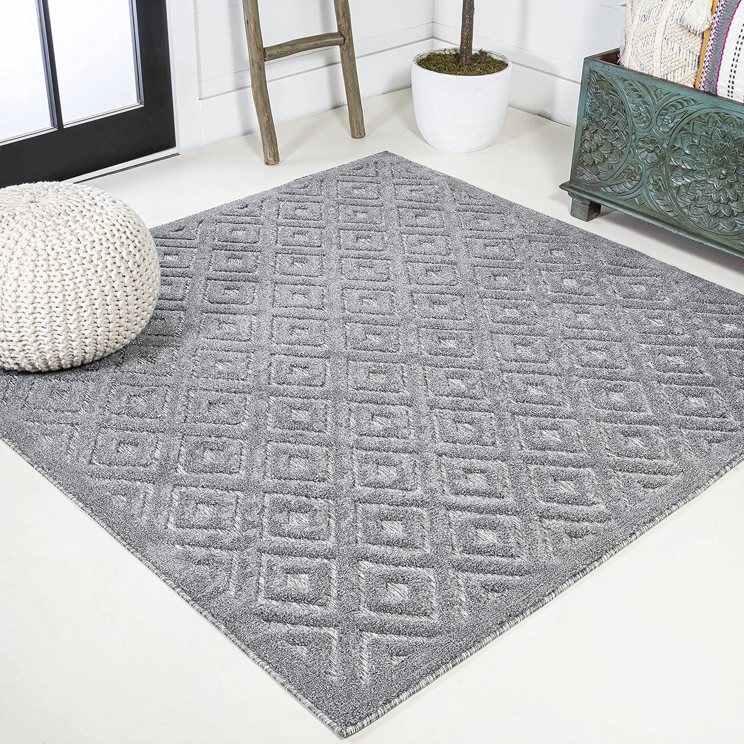 imageJONATHAN Y Diamond Trellis Indoor Outdoor Round Area Rug 5 Ft Dark Gray Portmany Neutral for Backyard Patio Porch EasyCleaning High Traffic PetFriendly NonShedding IBZ104A5RDark Gray