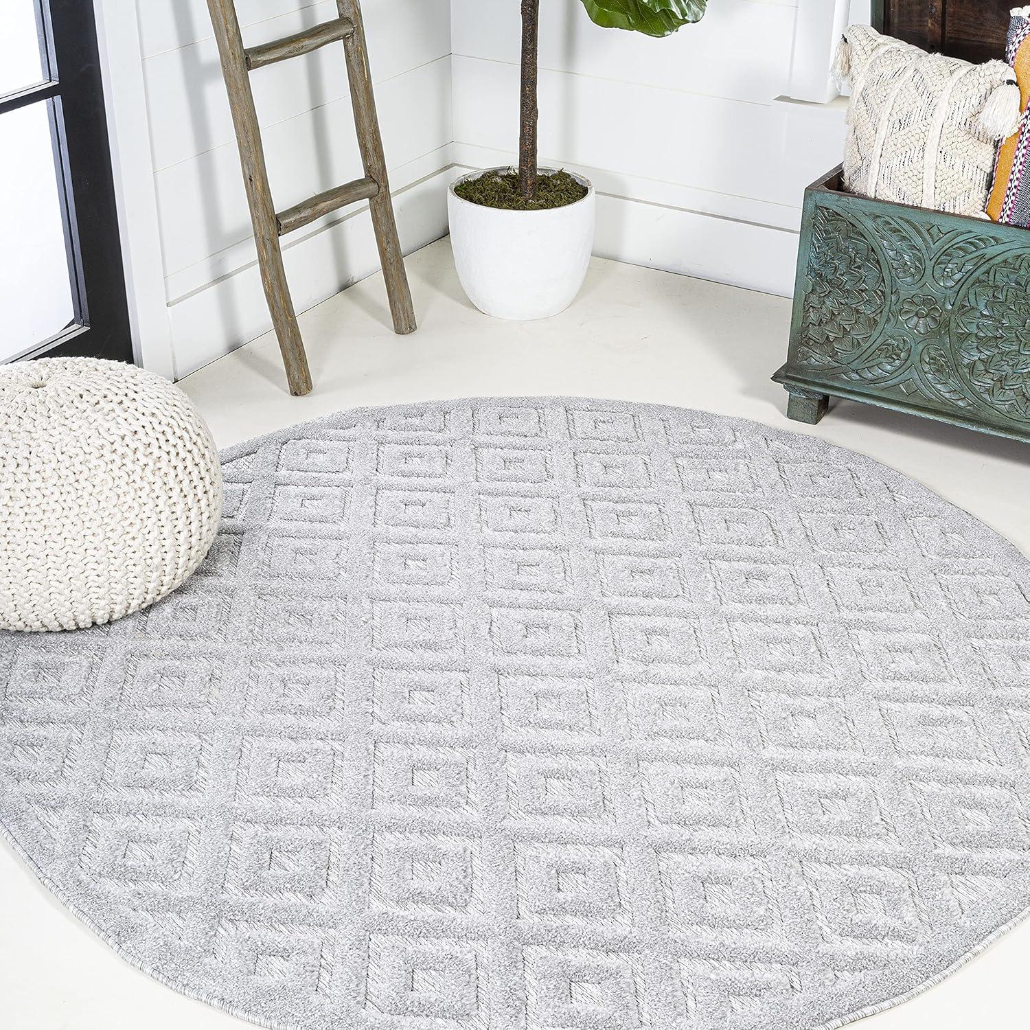imageJONATHAN Y Diamond Trellis Indoor Outdoor Round Area Rug 5 Ft Dark Gray Portmany Neutral for Backyard Patio Porch EasyCleaning High Traffic PetFriendly NonShedding IBZ104A5RLight Gray