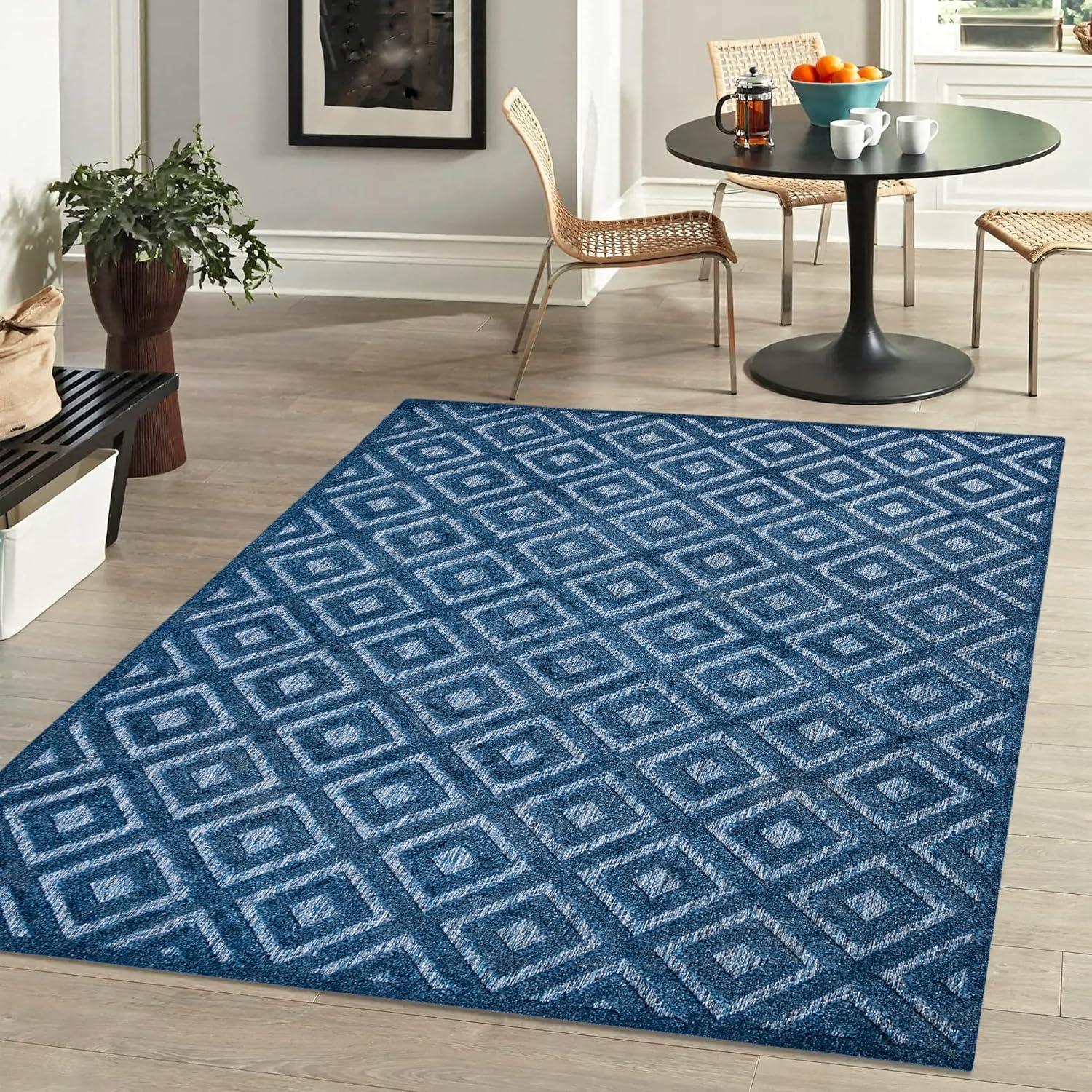 imageJONATHAN Y Diamond Trellis Indoor Outdoor Round Area Rug 5 Ft Dark Gray Portmany Neutral for Backyard Patio Porch EasyCleaning High Traffic PetFriendly NonShedding IBZ104A5RNavy