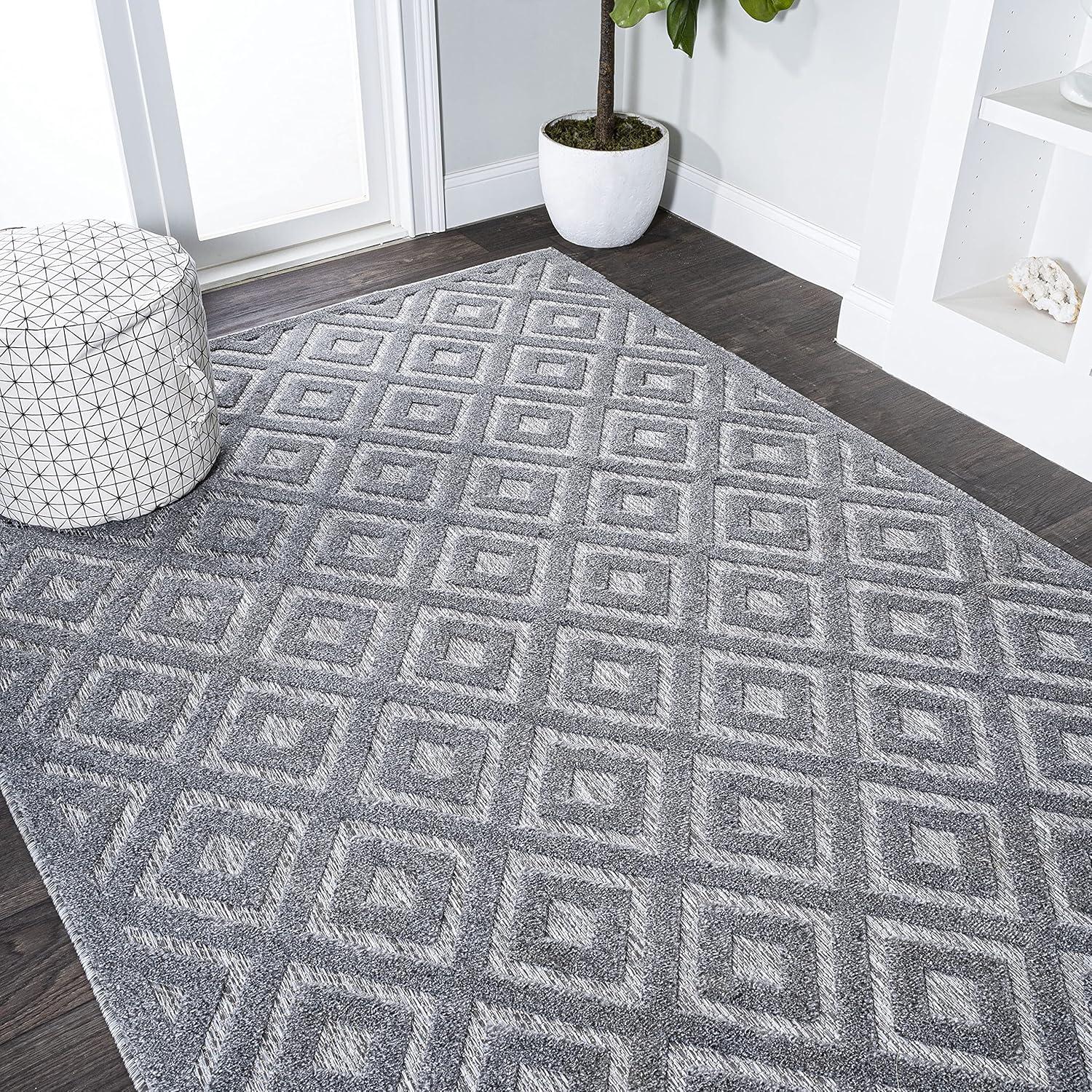 imageJONATHAN Y Diamond Trellis Indoor Outdoor Round Area Rug 5 Ft Dark Gray Portmany Neutral for Backyard Patio Porch EasyCleaning High Traffic PetFriendly NonShedding IBZ104A5RDark Gray