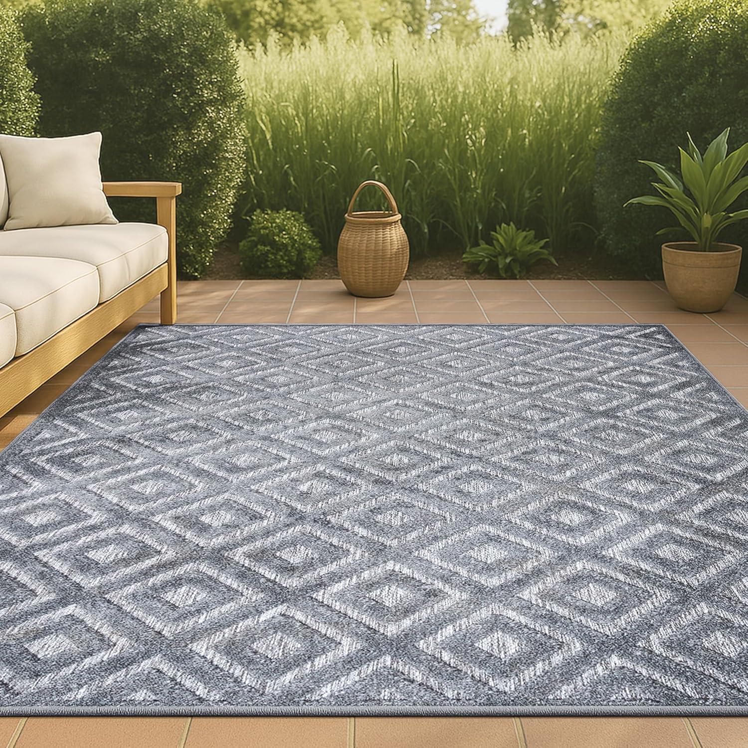 imageJONATHAN Y Diamond Trellis Indoor Outdoor Round Area Rug 5 Ft Dark Gray Portmany Neutral for Backyard Patio Porch EasyCleaning High Traffic PetFriendly NonShedding IBZ104A5RDark Gray