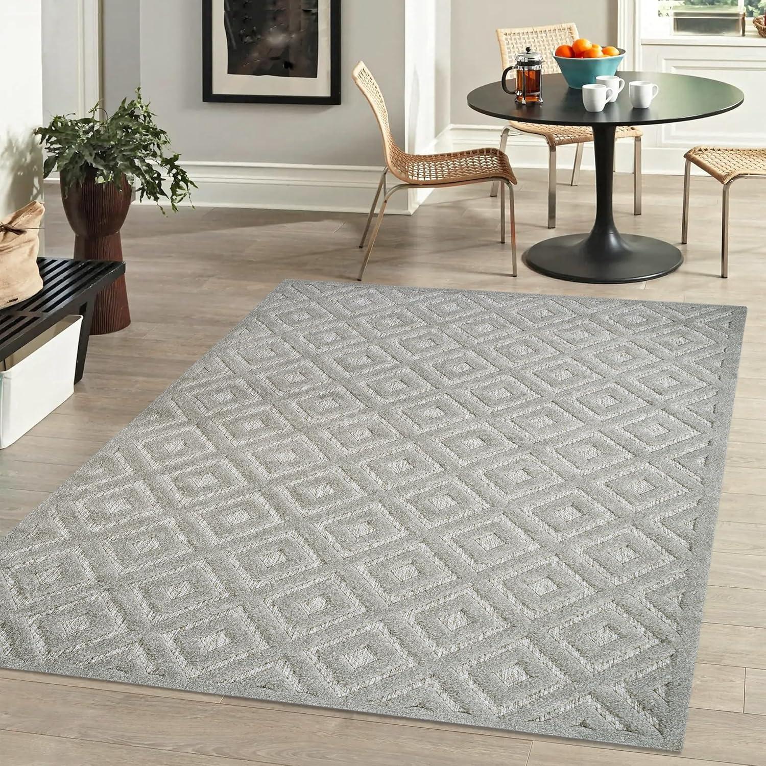 imageJONATHAN Y Diamond Trellis Indoor Outdoor Round Area Rug 5 Ft Dark Gray Portmany Neutral for Backyard Patio Porch EasyCleaning High Traffic PetFriendly NonShedding IBZ104A5RLight Gray
