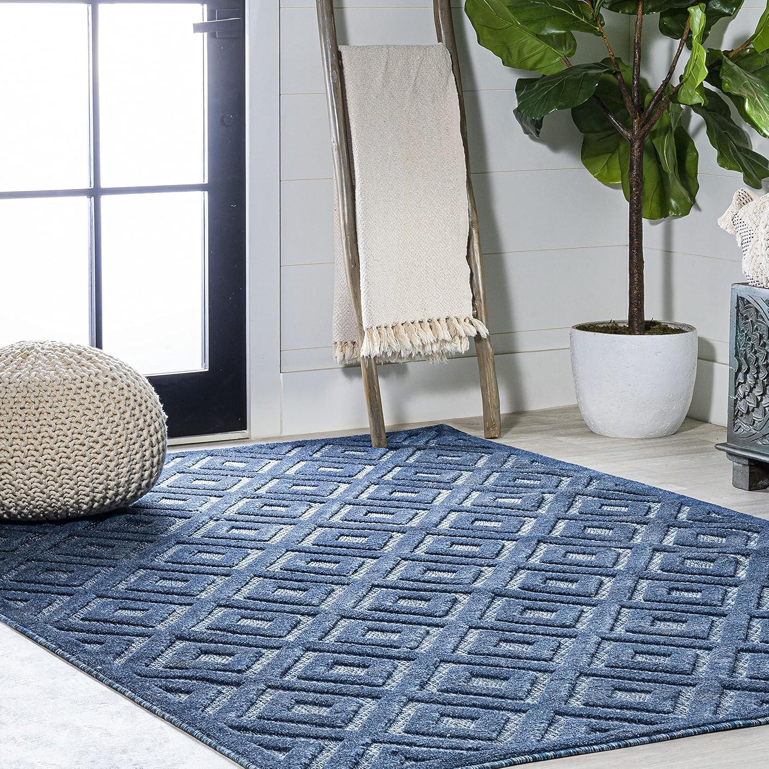 imageJONATHAN Y Diamond Trellis Indoor Outdoor Round Area Rug 5 Ft Dark Gray Portmany Neutral for Backyard Patio Porch EasyCleaning High Traffic PetFriendly NonShedding IBZ104A5RNavy