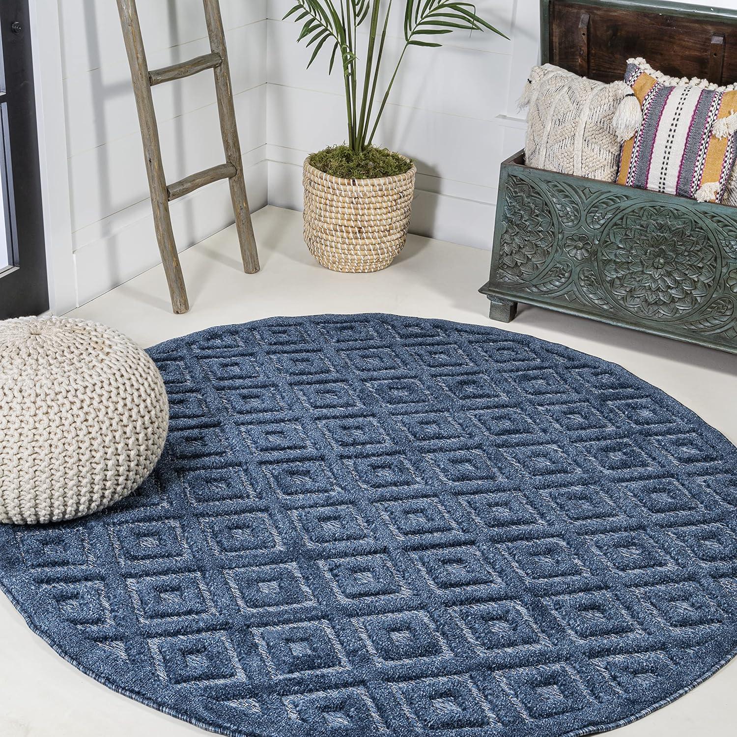 imageJONATHAN Y Diamond Trellis Indoor Outdoor Round Area Rug 5 Ft Dark Gray Portmany Neutral for Backyard Patio Porch EasyCleaning High Traffic PetFriendly NonShedding IBZ104A5RNavy