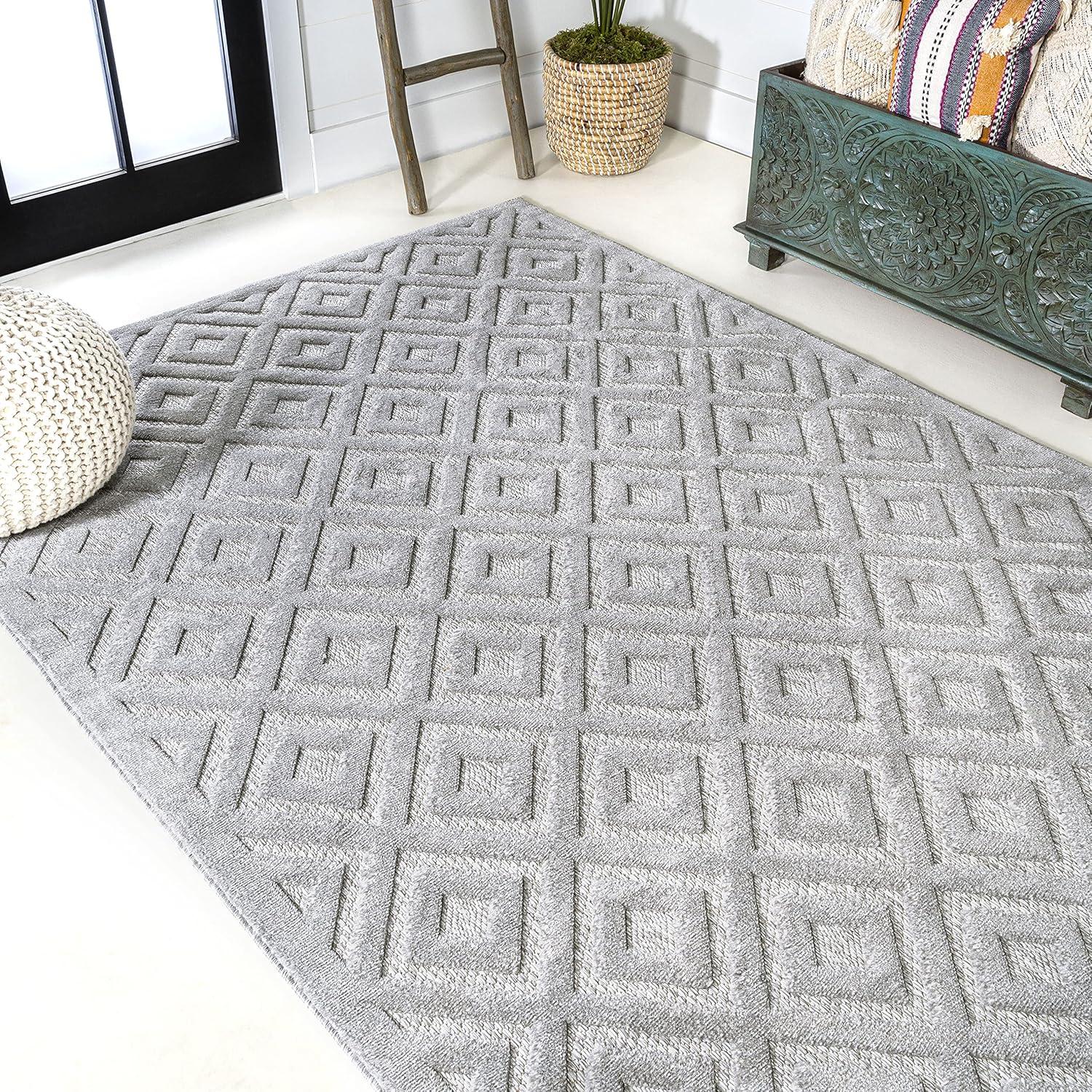 imageJONATHAN Y Diamond Trellis Indoor Outdoor Round Area Rug 5 Ft Dark Gray Portmany Neutral for Backyard Patio Porch EasyCleaning High Traffic PetFriendly NonShedding IBZ104A5RLight Gray