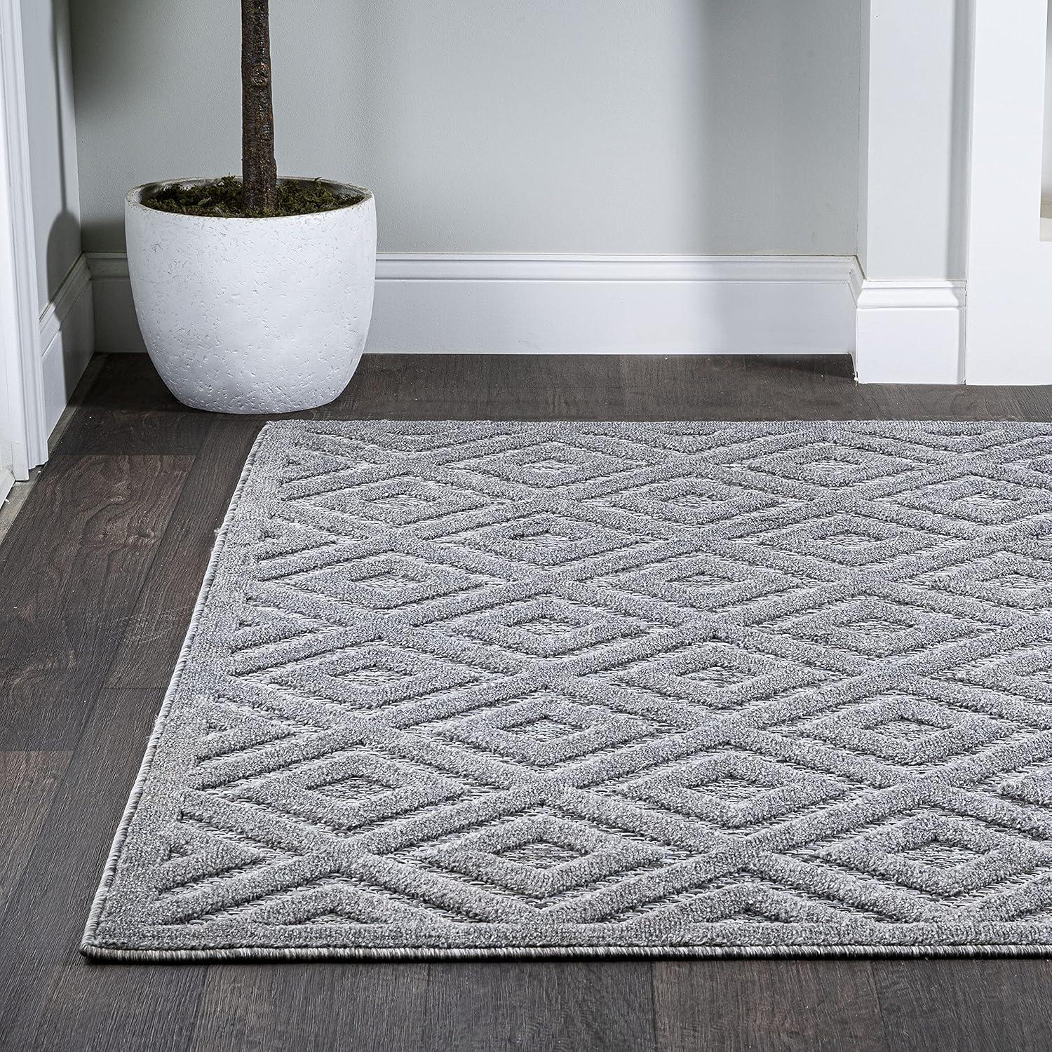 imageJONATHAN Y Diamond Trellis Indoor Outdoor Round Area Rug 5 Ft Dark Gray Portmany Neutral for Backyard Patio Porch EasyCleaning High Traffic PetFriendly NonShedding IBZ104A5RDark Gray