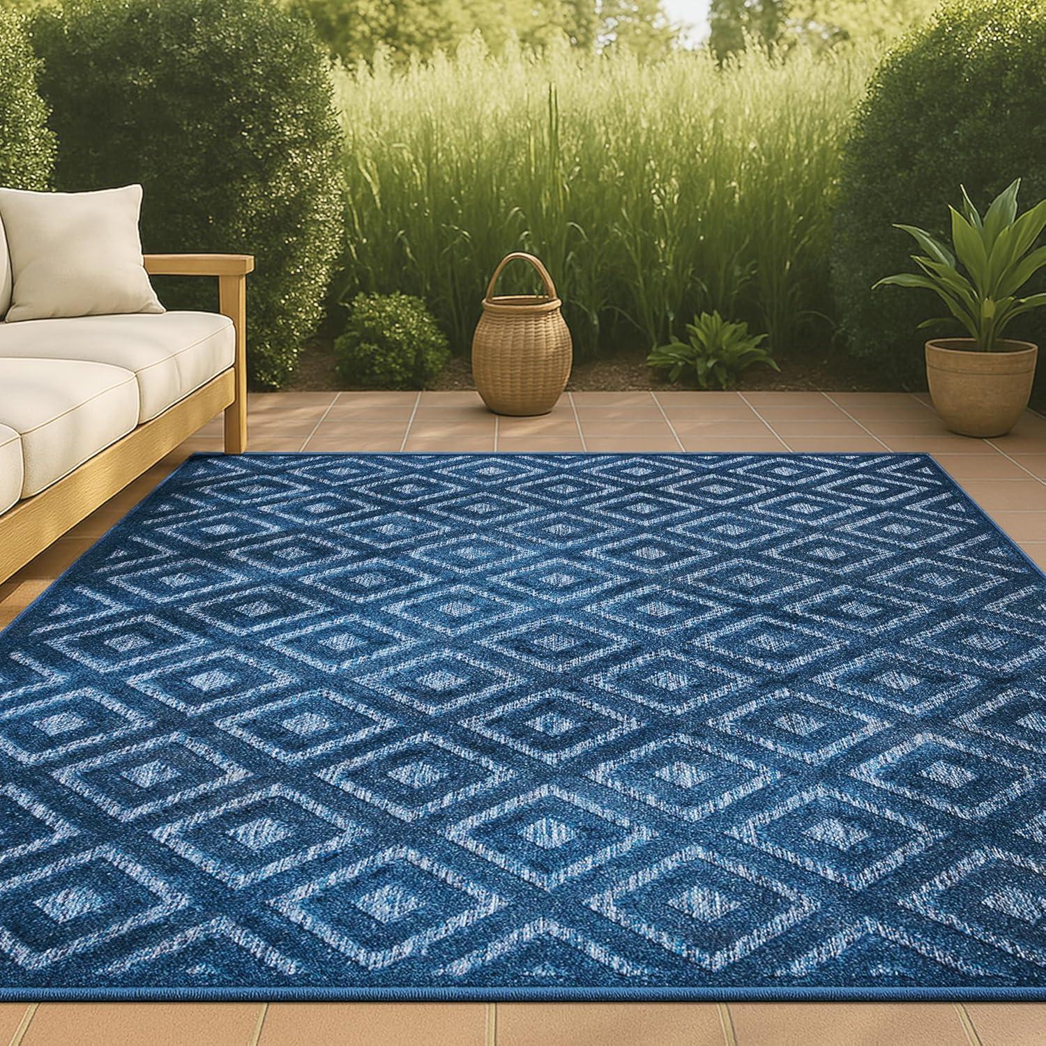 imageJONATHAN Y Diamond Trellis Indoor Outdoor Round Area Rug 5 Ft Dark Gray Portmany Neutral for Backyard Patio Porch EasyCleaning High Traffic PetFriendly NonShedding IBZ104A5RNavy