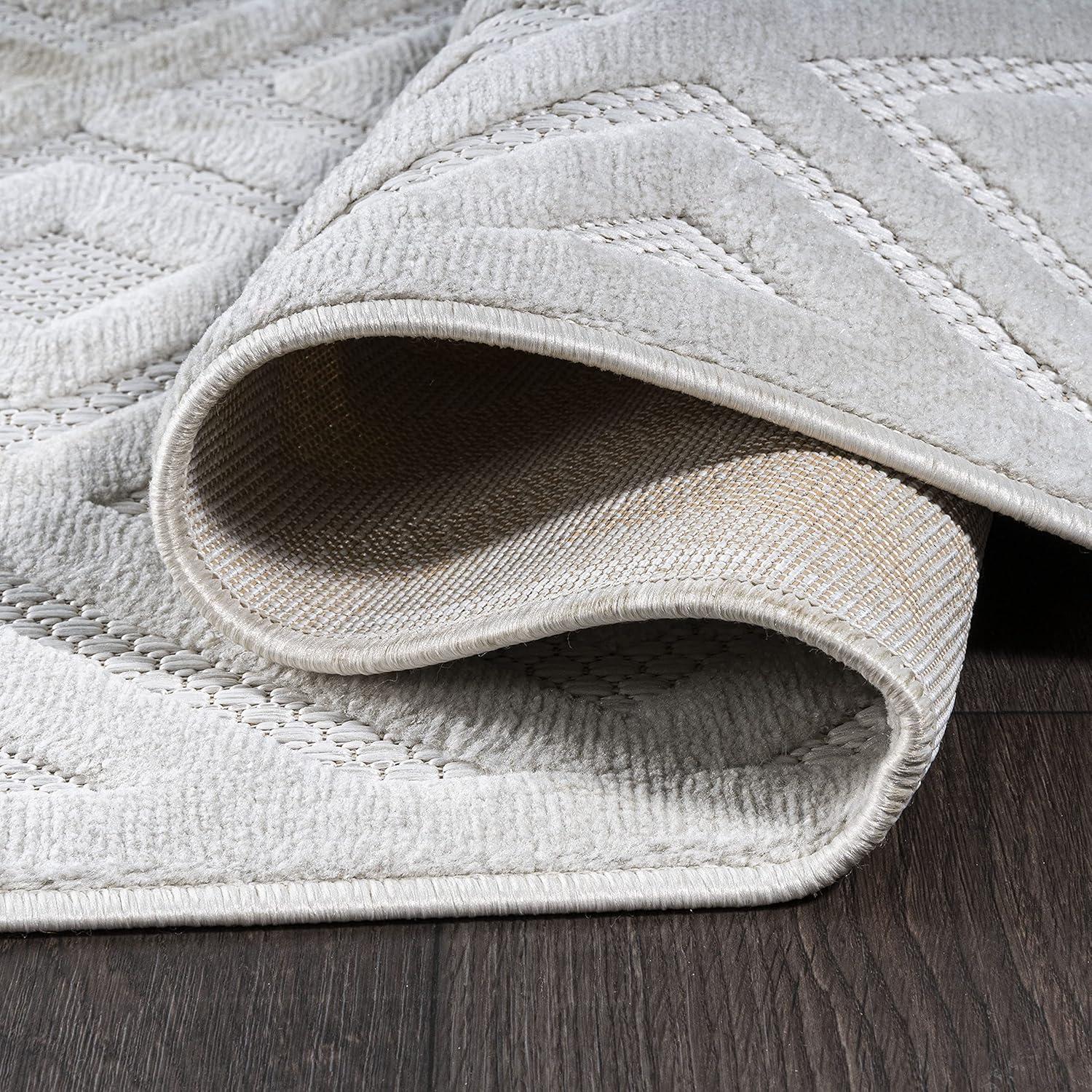 imageJONATHAN Y Diamond Trellis Indoor Outdoor Round Area Rug 5 Ft Dark Gray Portmany Neutral for Backyard Patio Porch EasyCleaning High Traffic PetFriendly NonShedding IBZ104A5RIvory