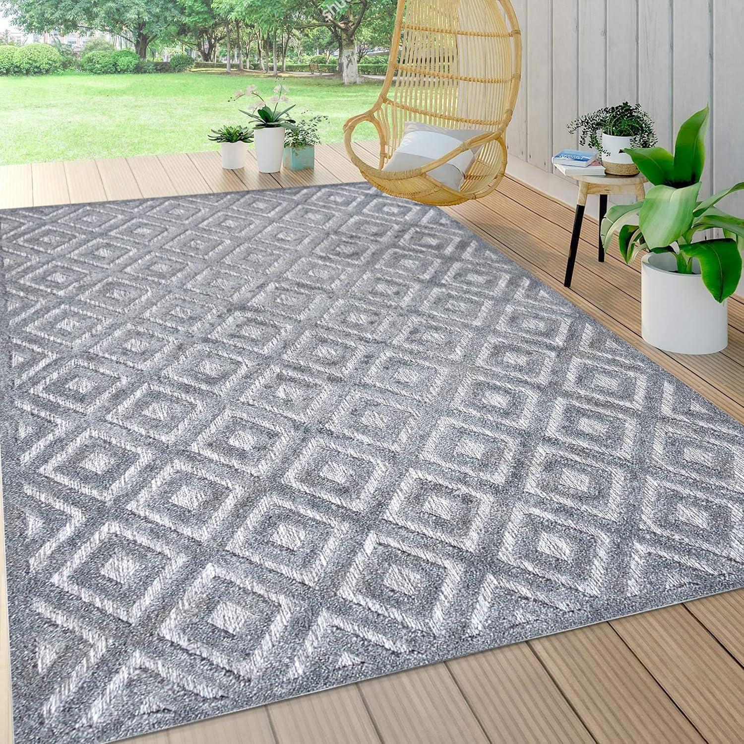 imageJONATHAN Y Diamond Trellis Indoor Outdoor Round Area Rug 5 Ft Dark Gray Portmany Neutral for Backyard Patio Porch EasyCleaning High Traffic PetFriendly NonShedding IBZ104A5RDark Gray