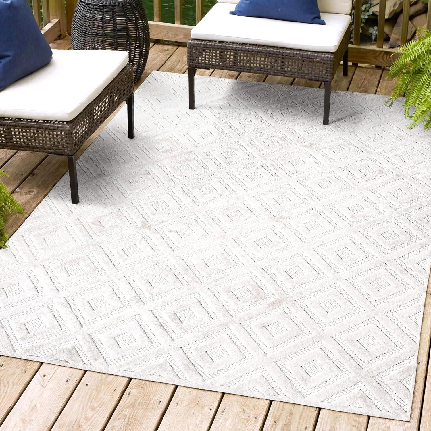 imageJONATHAN Y Diamond Trellis Indoor Outdoor Round Area Rug 5 Ft Dark Gray Portmany Neutral for Backyard Patio Porch EasyCleaning High Traffic PetFriendly NonShedding IBZ104A5RIvory