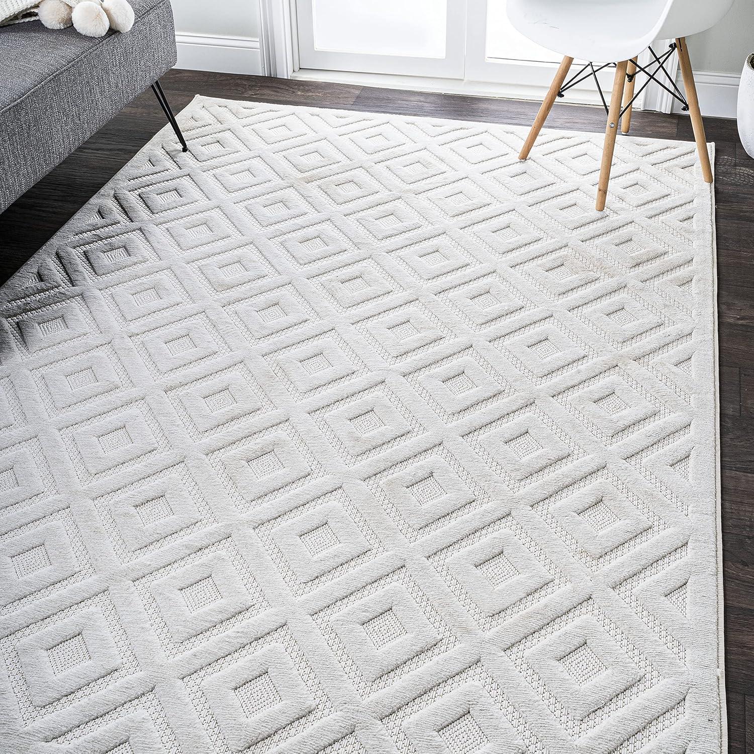 imageJONATHAN Y Diamond Trellis Indoor Outdoor Round Area Rug 5 Ft Dark Gray Portmany Neutral for Backyard Patio Porch EasyCleaning High Traffic PetFriendly NonShedding IBZ104A5RIvory