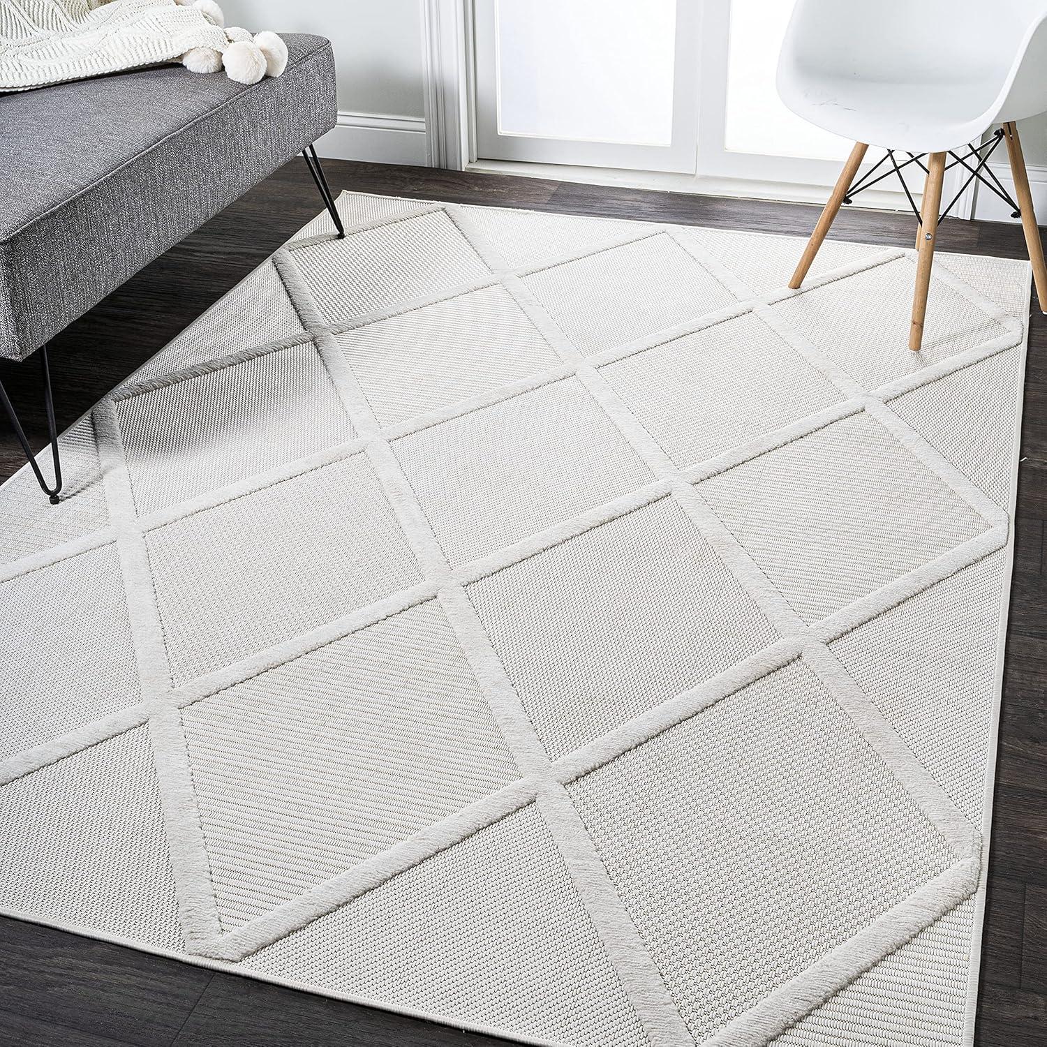 imageJONATHAN Y Diamond Trellis Indoor Outdoor Runner Rug 2X8 Dark Gray Salines for Backyard Patio Porch EasyCleaning High Traffic PetFriendly NonShedding IBZ101A28Ivory