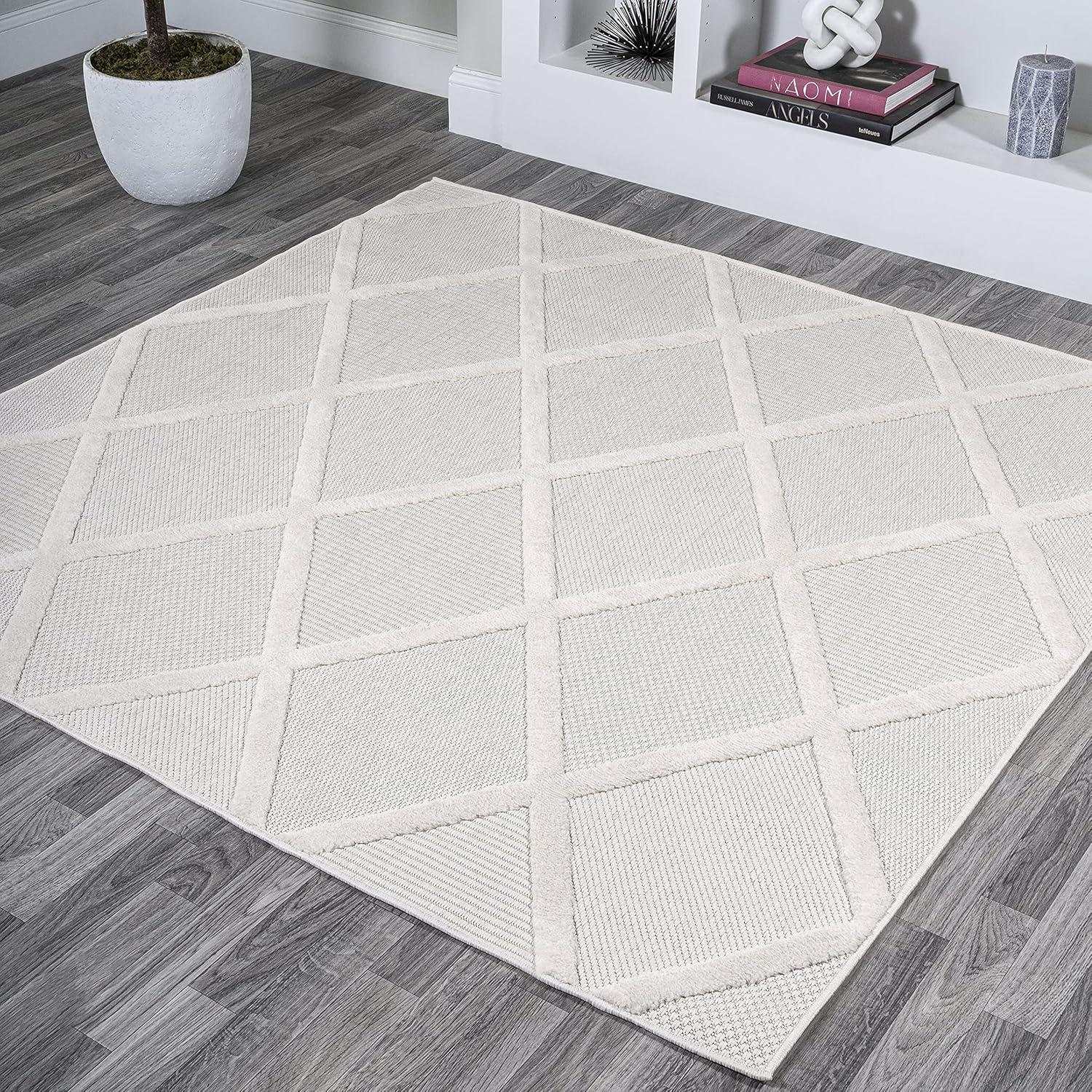 imageJONATHAN Y Diamond Trellis Indoor Outdoor Runner Rug 2X8 Dark Gray Salines for Backyard Patio Porch EasyCleaning High Traffic PetFriendly NonShedding IBZ101A28Ivory