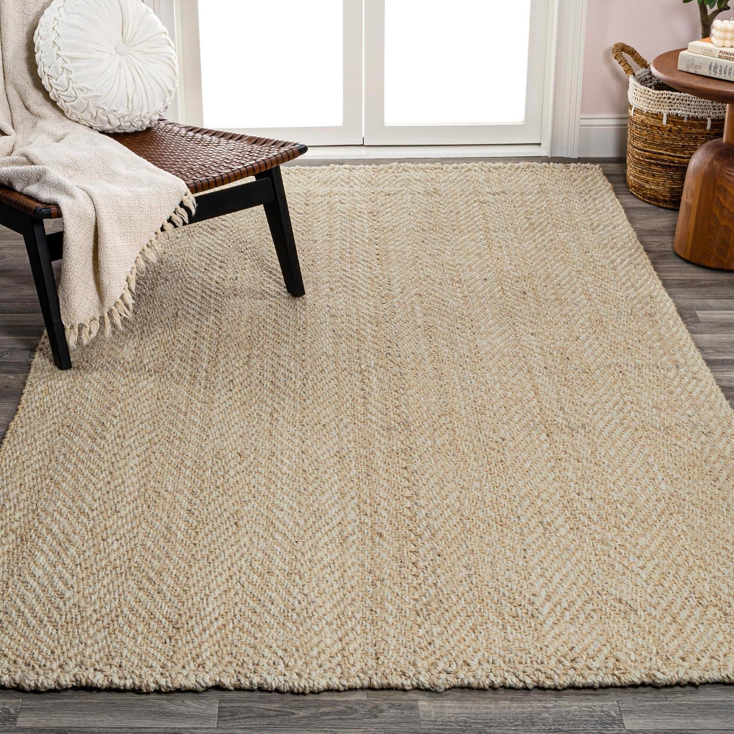 imageJONATHAN Y Espina Hand Woven Herringbone Chunky Jute Natural Runner Rug 2x8 Bohemian Cottage EasyCleaning for Living Room Bedroom Kitchen Pet Friendly NonShedding NFR101A28Ivory
