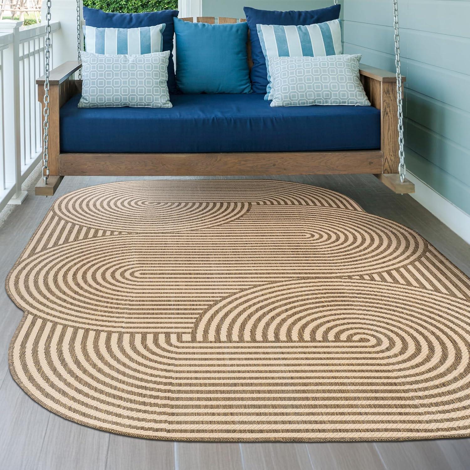 imageJONATHAN Y Geometric Arch Stripe Indoor Outdoor Area Rug 8X10 CreamNavy Margot Modern for Backyard Patio Porch EasyCleaning High Traffic PetFriendly NonShedding SHP201C8BeigeBrown