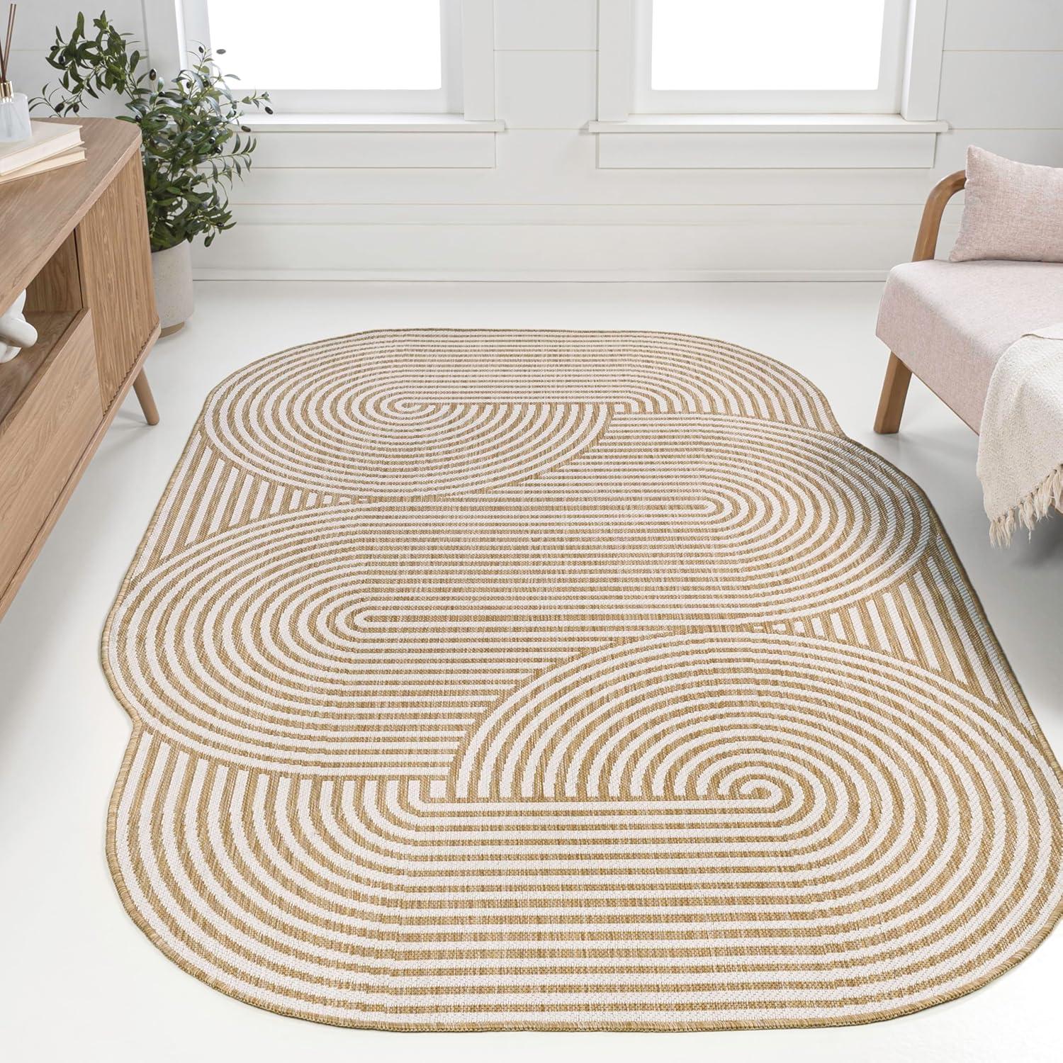 imageJONATHAN Y Geometric Arch Stripe Indoor Outdoor Area Rug 8X10 CreamNavy Margot Modern for Backyard Patio Porch EasyCleaning High Traffic PetFriendly NonShedding SHP201C8CreamNatural