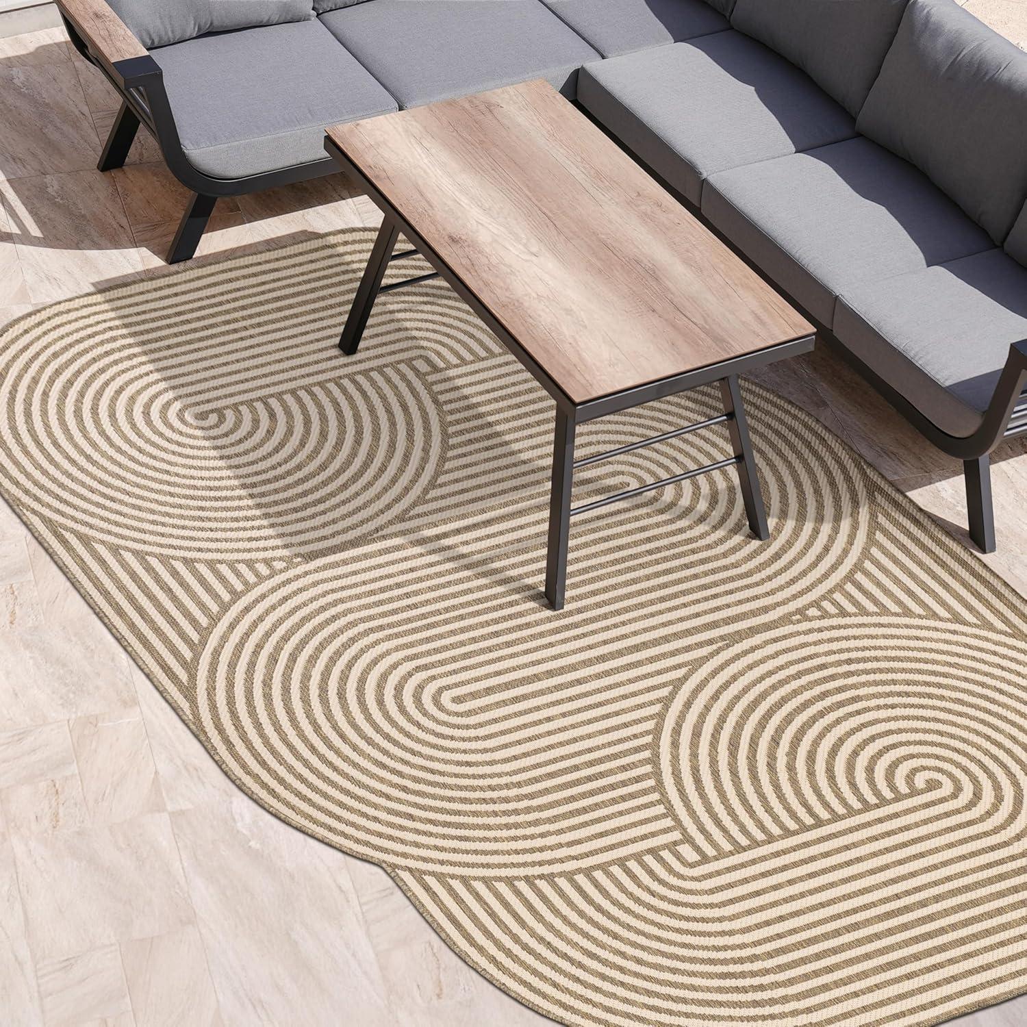 imageJONATHAN Y Geometric Arch Stripe Indoor Outdoor Area Rug 8X10 CreamNavy Margot Modern for Backyard Patio Porch EasyCleaning High Traffic PetFriendly NonShedding SHP201C8BeigeBrown