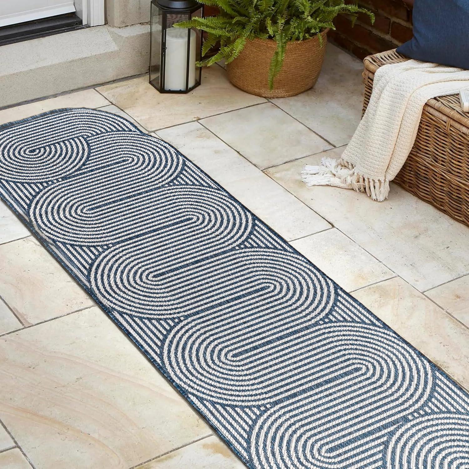imageJONATHAN Y Geometric Arch Stripe Indoor Outdoor Area Rug 8X10 CreamNavy Margot Modern for Backyard Patio Porch EasyCleaning High Traffic PetFriendly NonShedding SHP201C8CreamNavy