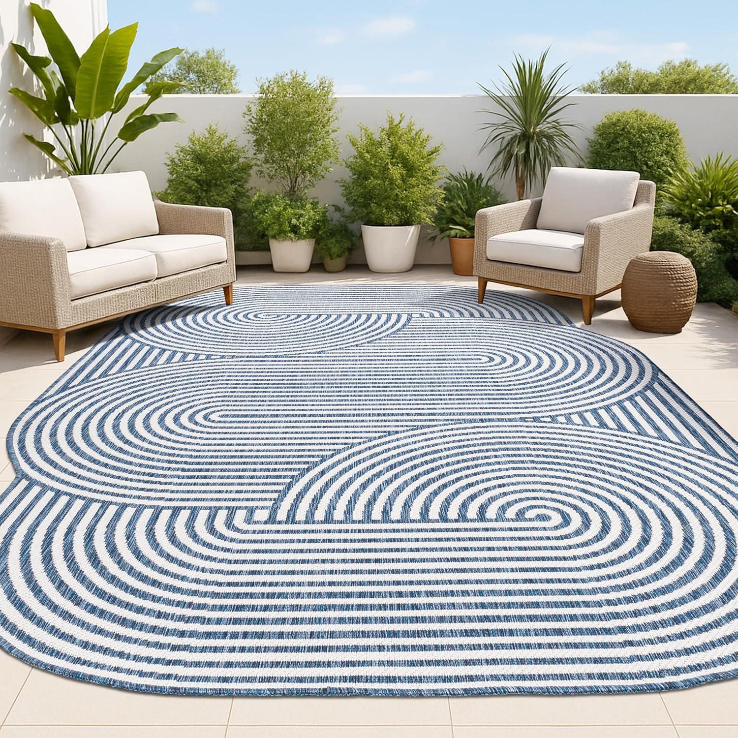 imageJONATHAN Y Geometric Arch Stripe Indoor Outdoor Area Rug 8X10 CreamNavy Margot Modern for Backyard Patio Porch EasyCleaning High Traffic PetFriendly NonShedding SHP201C8CreamNavy