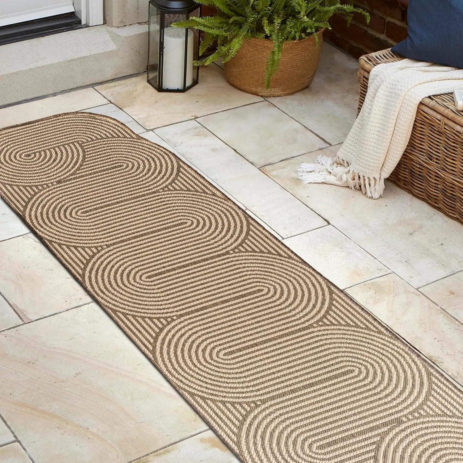 imageJONATHAN Y Geometric Arch Stripe Indoor Outdoor Area Rug 8X10 CreamNavy Margot Modern for Backyard Patio Porch EasyCleaning High Traffic PetFriendly NonShedding SHP201C8BeigeBrown