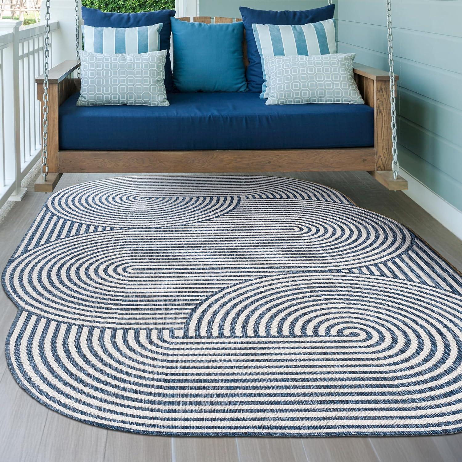 imageJONATHAN Y Geometric Arch Stripe Indoor Outdoor Area Rug 8X10 CreamNavy Margot Modern for Backyard Patio Porch EasyCleaning High Traffic PetFriendly NonShedding SHP201C8CreamNavy
