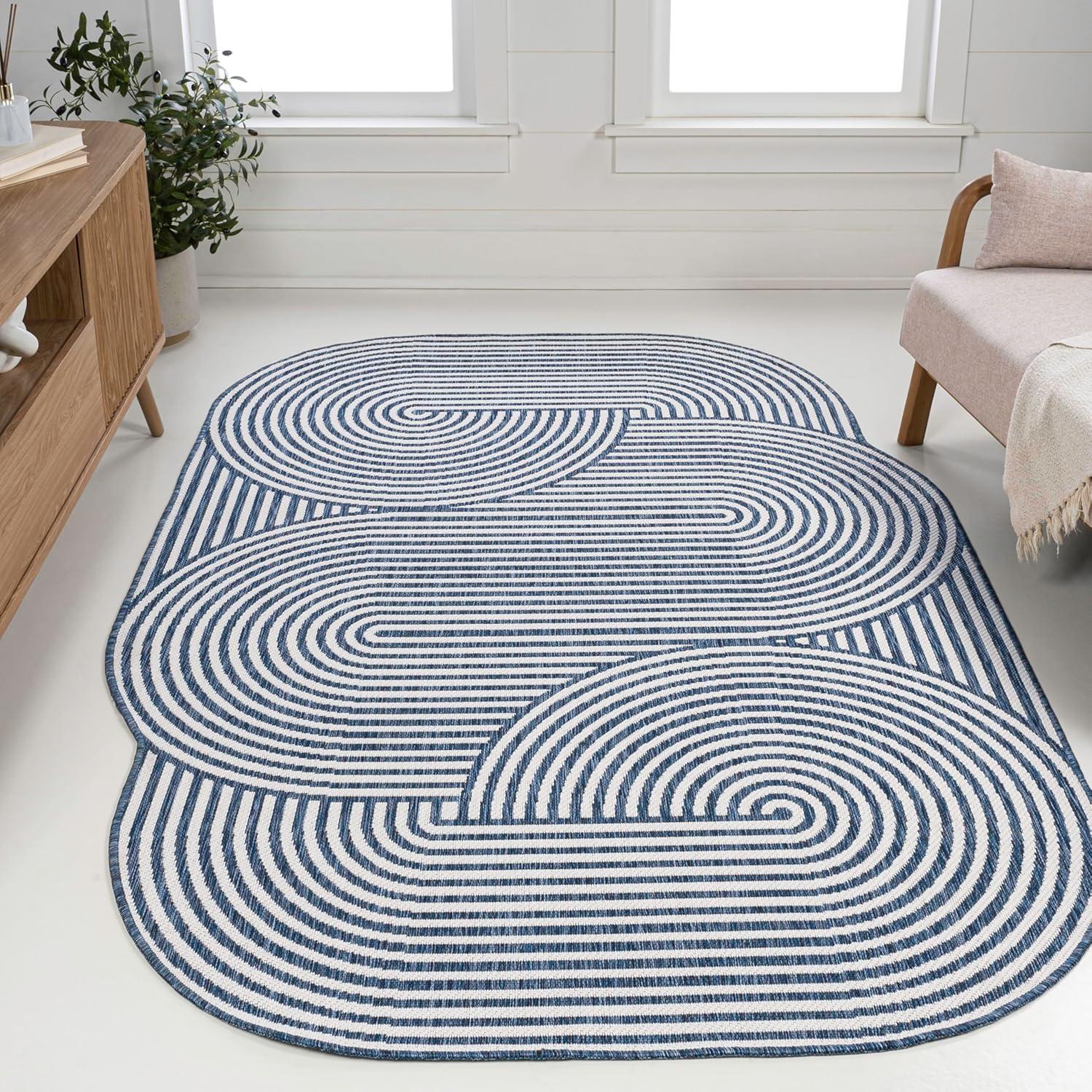 imageJONATHAN Y Geometric Arch Stripe Indoor Outdoor Area Rug 8X10 CreamNavy Margot Modern for Backyard Patio Porch EasyCleaning High Traffic PetFriendly NonShedding SHP201C8CreamNavy