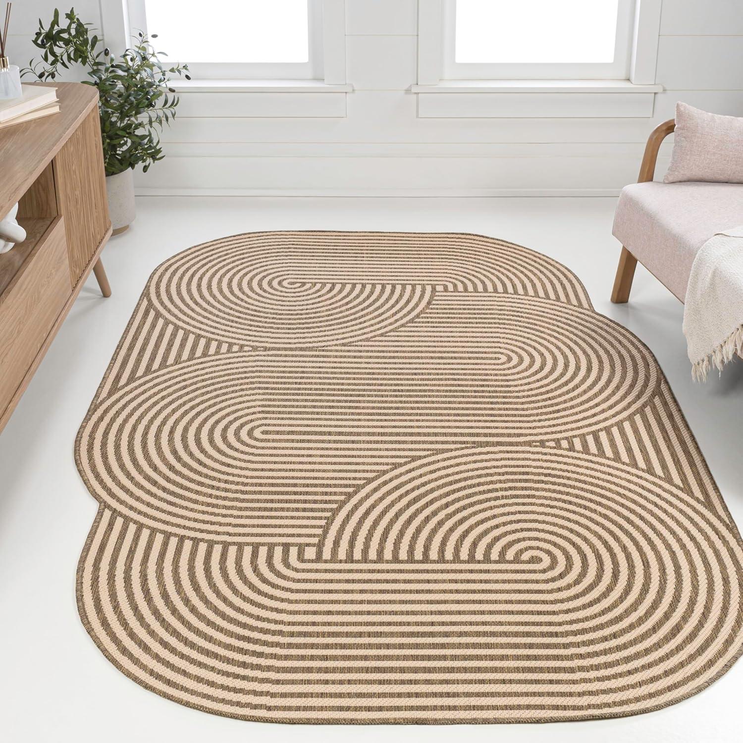 imageJONATHAN Y Geometric Arch Stripe Indoor Outdoor Area Rug 8X10 CreamNavy Margot Modern for Backyard Patio Porch EasyCleaning High Traffic PetFriendly NonShedding SHP201C8BeigeBrown