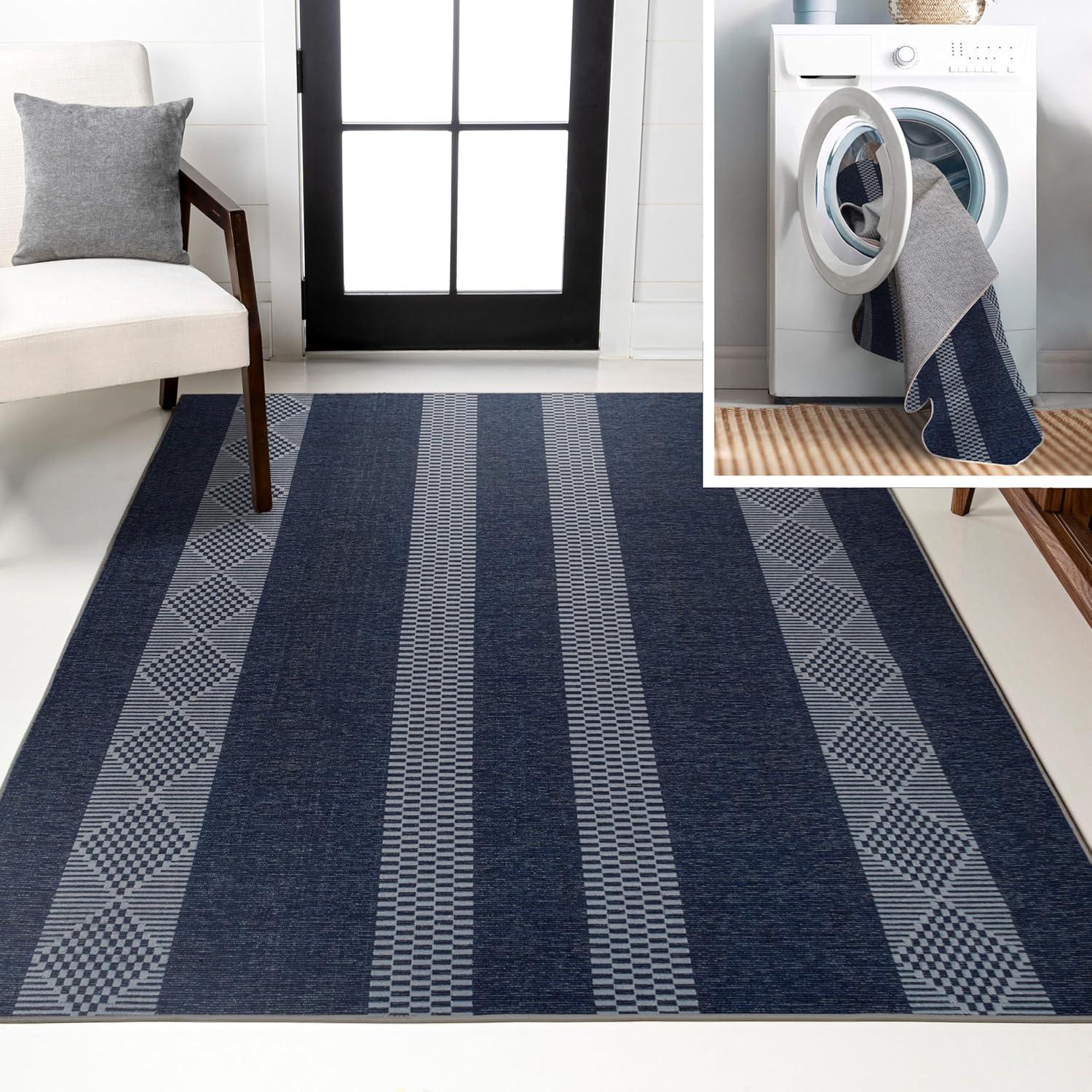 imageJONATHAN Y Machine Washable IvoryPeach Runner Rug 2X8 ft Raita Modern Distressed Stripe for Living Room Bedroom Kitchen Office EasyCleaning High Traffic PetFriendly NonShedding WSH116A28Nautisk NavyGray