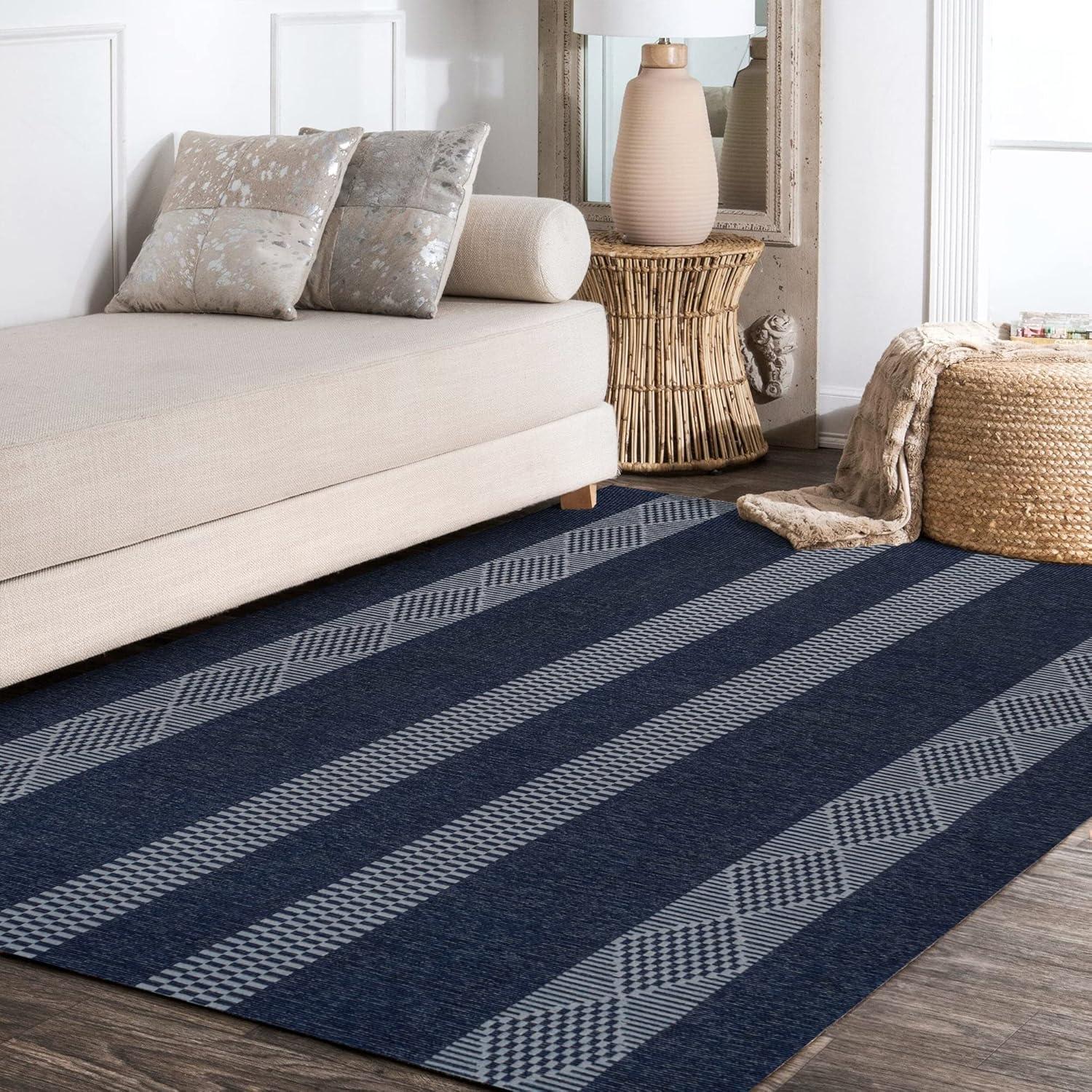 imageJONATHAN Y Machine Washable IvoryPeach Runner Rug 2X8 ft Raita Modern Distressed Stripe for Living Room Bedroom Kitchen Office EasyCleaning High Traffic PetFriendly NonShedding WSH116A28Nautisk NavyGray