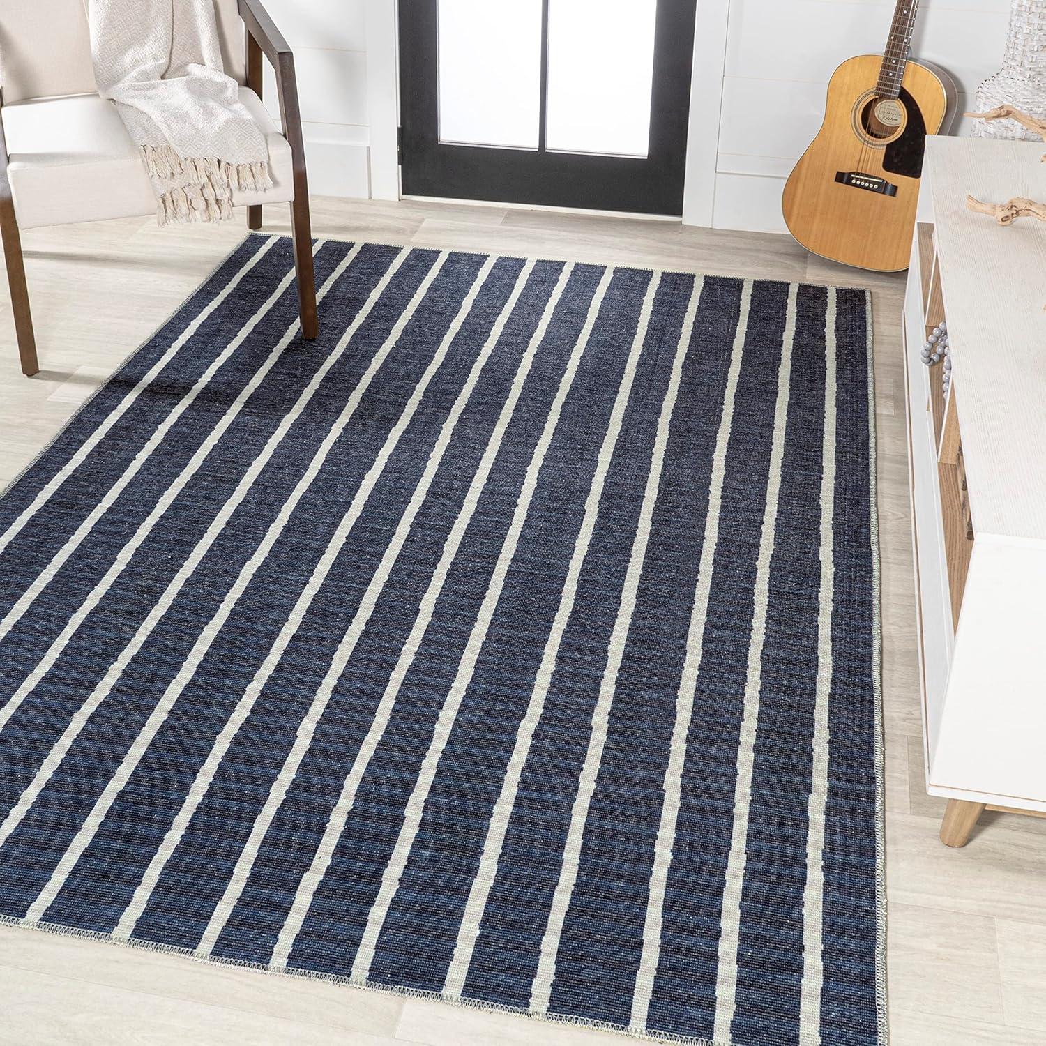 imageJONATHAN Y Machine Washable IvoryPeach Runner Rug 2X8 ft Raita Modern Distressed Stripe for Living Room Bedroom Kitchen Office EasyCleaning High Traffic PetFriendly NonShedding WSH116A28Rand NavyGray
