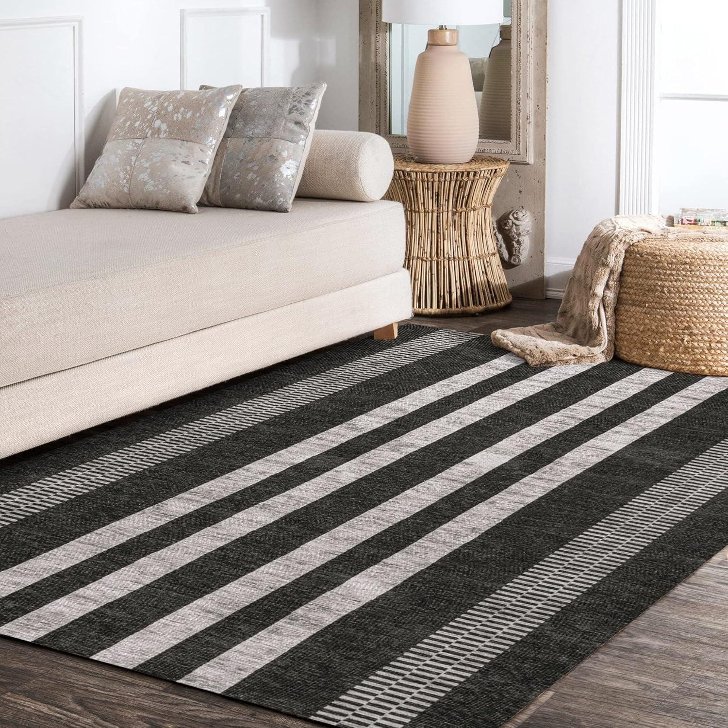 imageJONATHAN Y Machine Washable IvoryPeach Runner Rug 2X8 ft Raita Modern Distressed Stripe for Living Room Bedroom Kitchen Office EasyCleaning High Traffic PetFriendly NonShedding WSH116A28BlackIvory