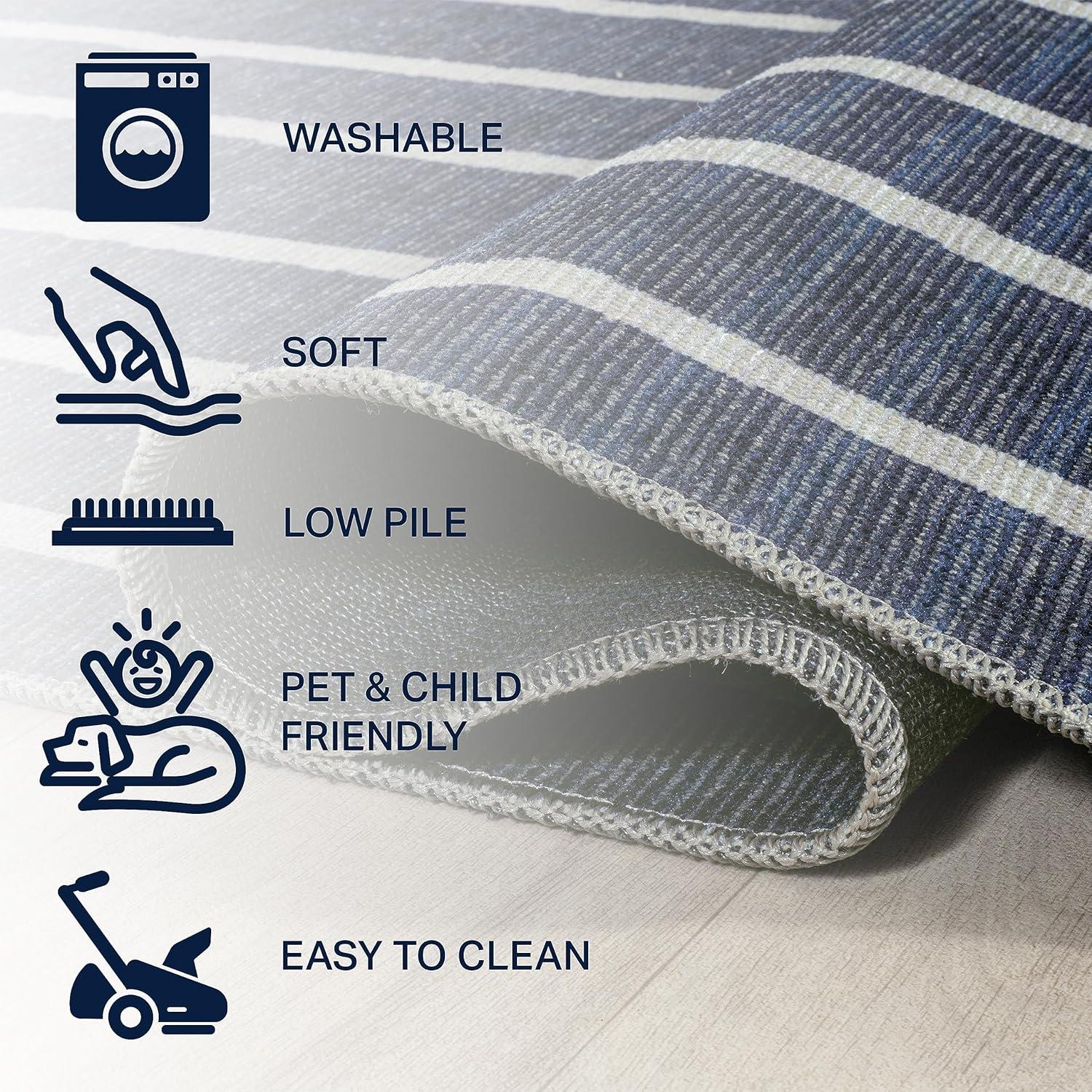 imageJONATHAN Y Machine Washable IvoryPeach Runner Rug 2X8 ft Raita Modern Distressed Stripe for Living Room Bedroom Kitchen Office EasyCleaning High Traffic PetFriendly NonShedding WSH116A28Rand NavyGray