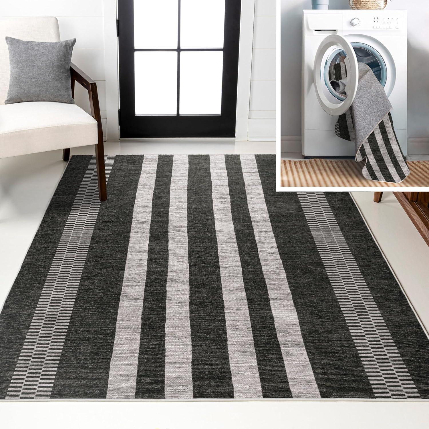 imageJONATHAN Y Machine Washable IvoryPeach Runner Rug 2X8 ft Raita Modern Distressed Stripe for Living Room Bedroom Kitchen Office EasyCleaning High Traffic PetFriendly NonShedding WSH116A28BlackIvory